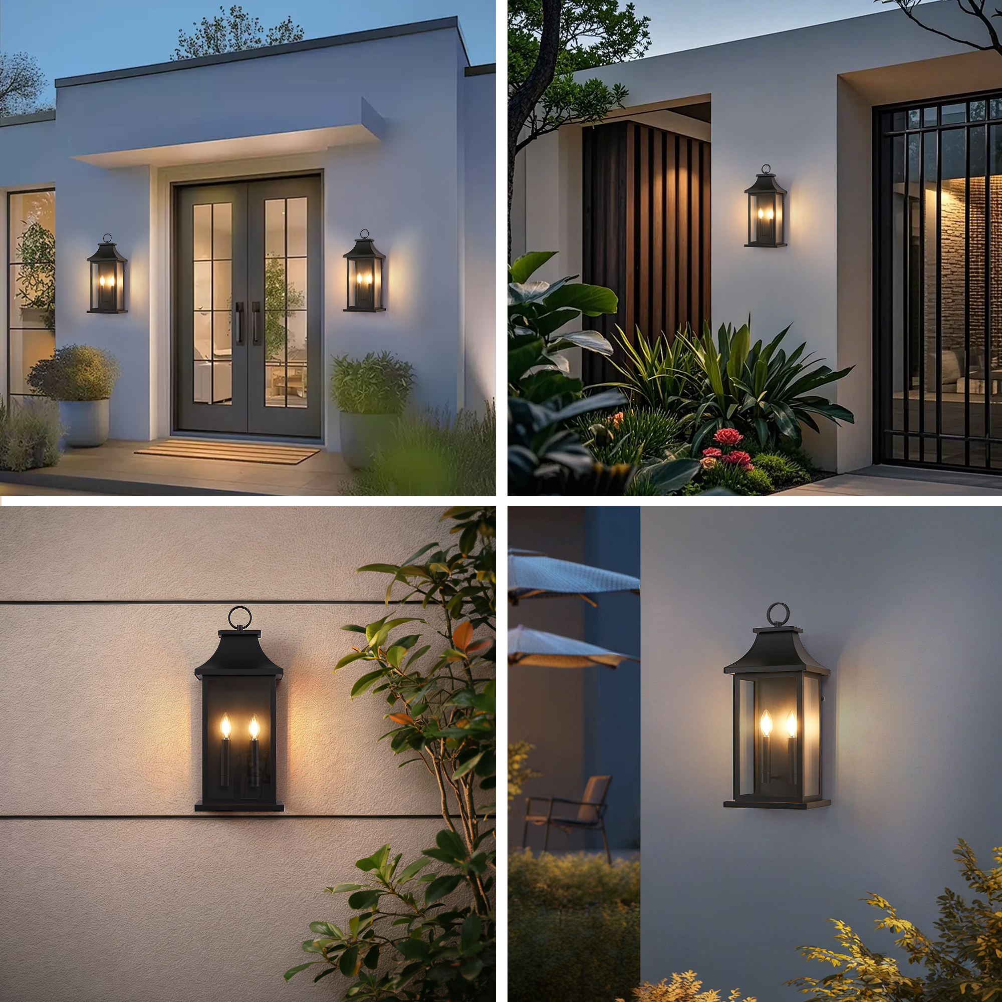 2-Pack Dusk to Dawn Outdoor Wall Lantern 2-Light, 22.2" Large Outside Wall Sconce, Modern Black Wall Light Fixture with Glass, Waterproof Exterior Lamp for House, Porch, Garage photo 2