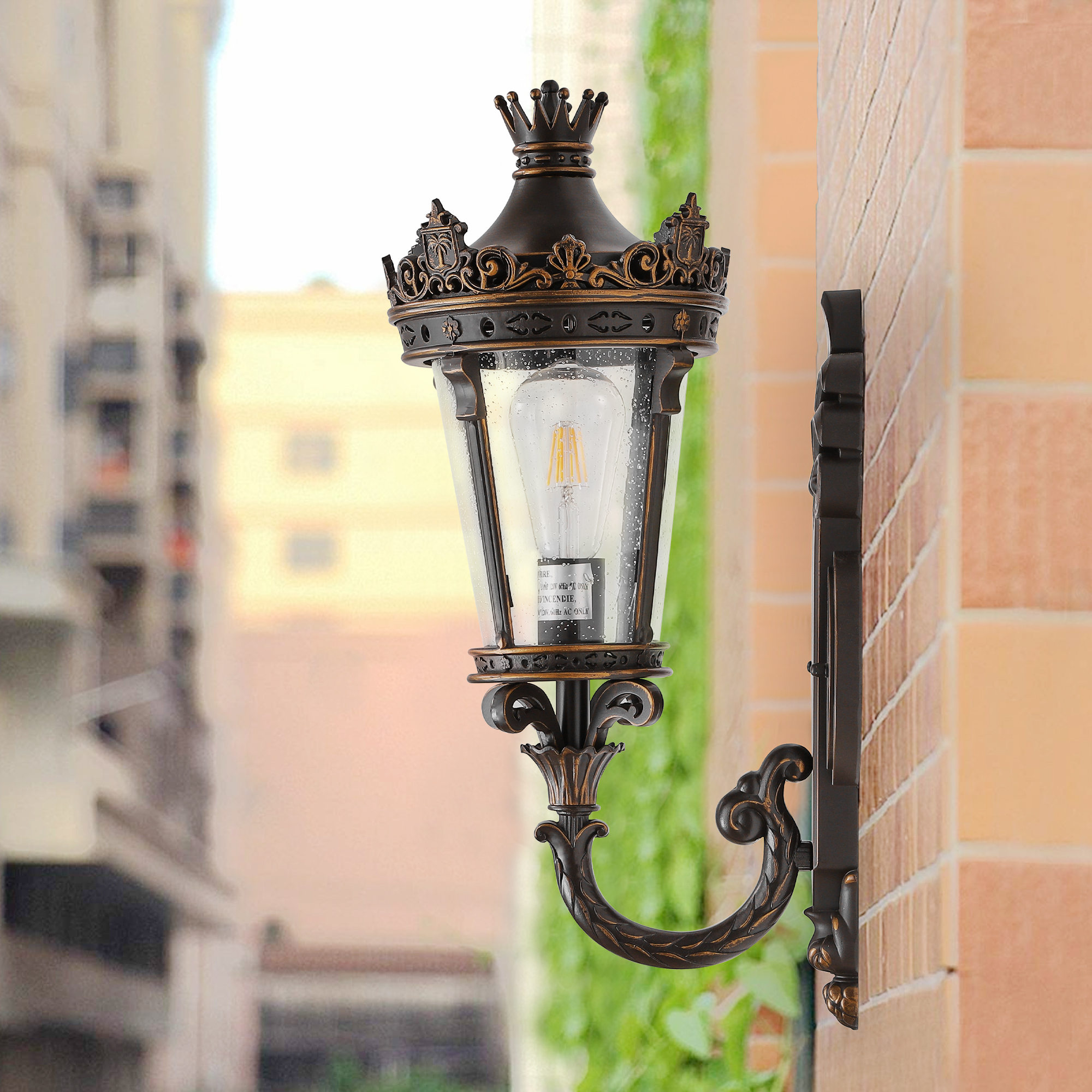 21"(H) Vintage Outdoor Wall Lantern, Waterproof Exterior Wall Sconce with Crown Top and Clear Glass, Decorative Outdoor Lighting Fixture for Patio, Garden, or Entryway (One piece&No bulb) photo 8