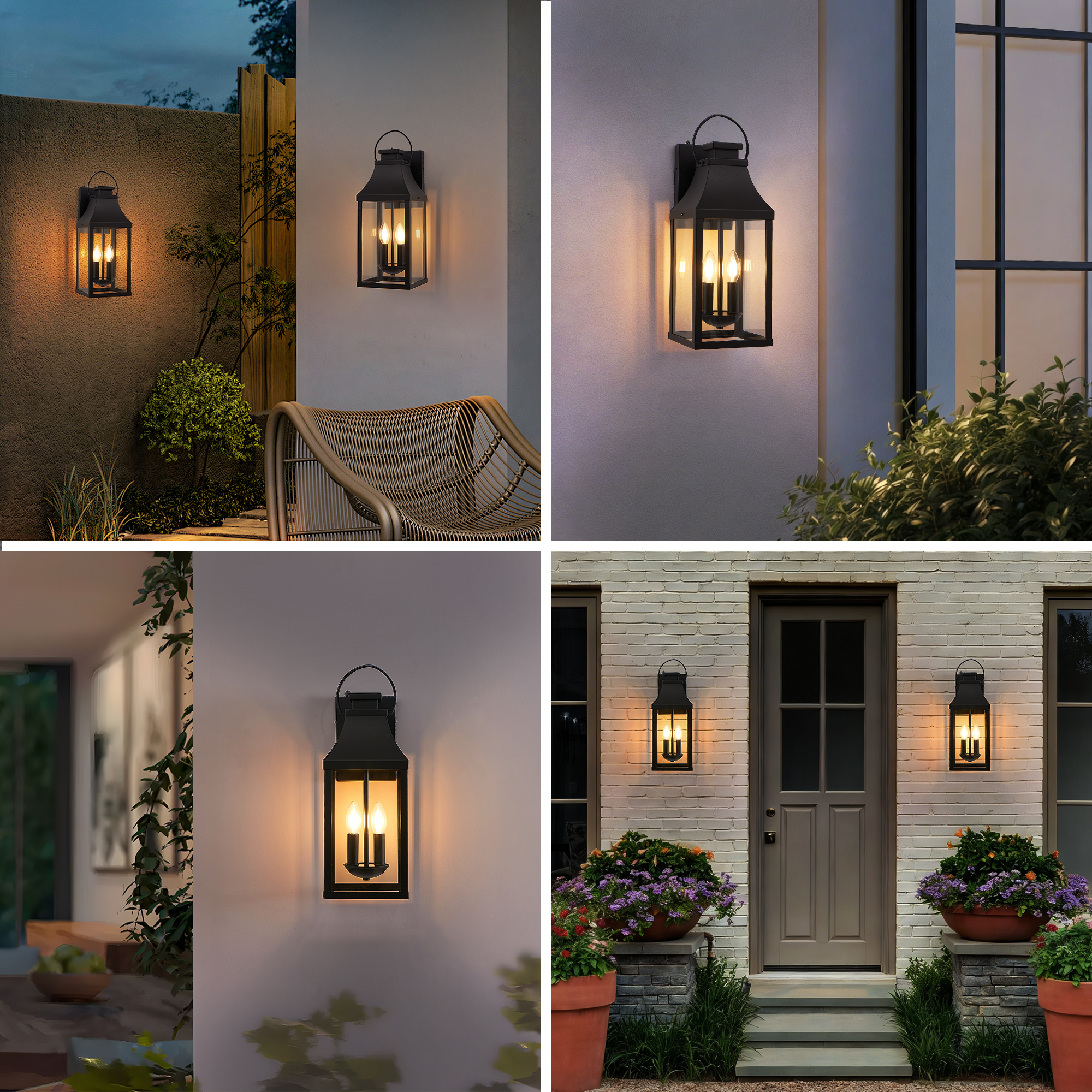 20'' Dusk to Dawn Outdoor Wall Light, Large Black Outdoor Porch Light Waterproof Patio Lanterns, Exterior Wall Mount Lighting Fixtures, 2-Light Outside Garage Sconces for House Front, 1-Pack photo 6