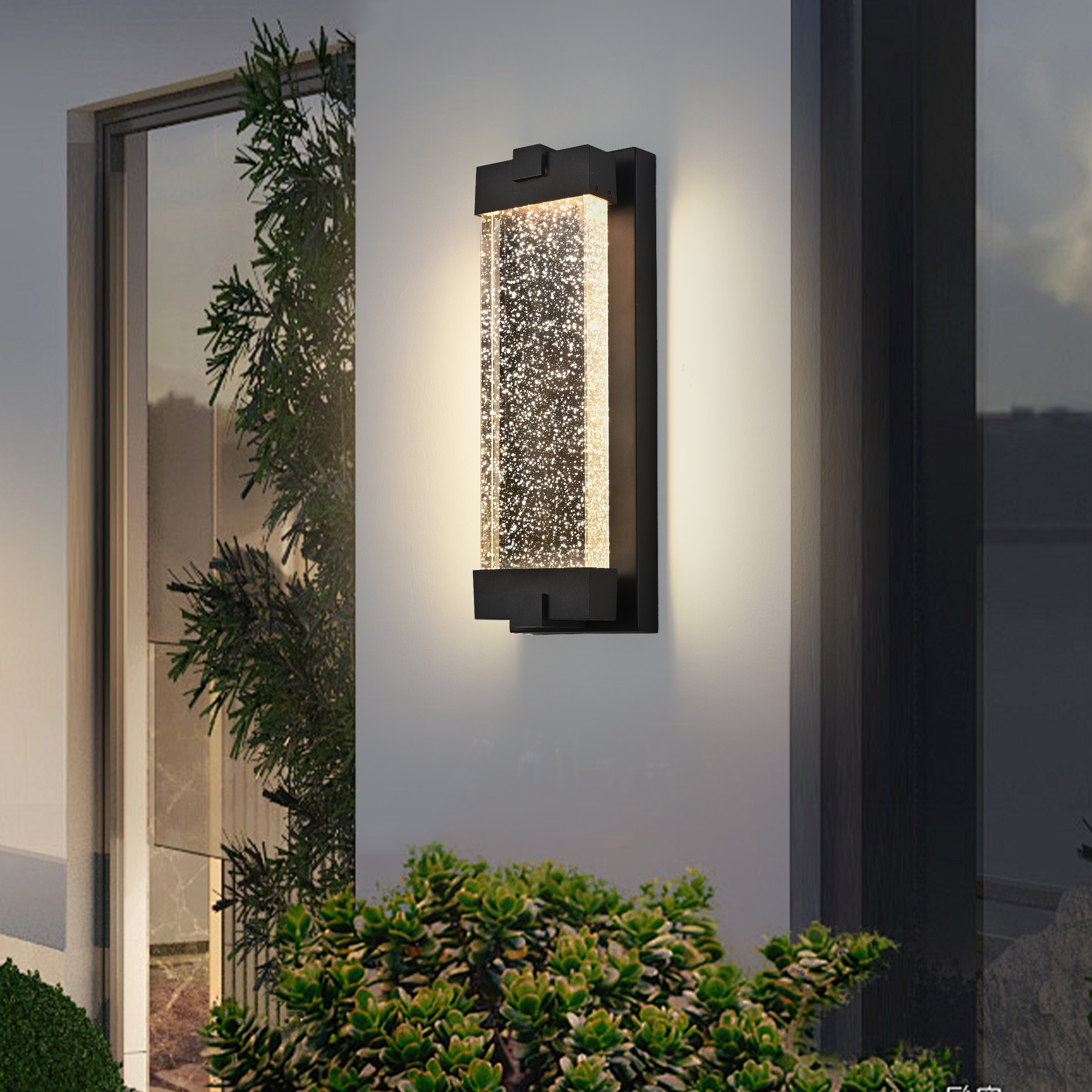 19"(H) Black Aluminum Finish Outdoor Wall Light with Bubble Crystal Glass, LED Light Source, 3000K Warm Light, Weatherproof Exterior Sconce for Patio, Porch, or Garage (1-pack) photo 6