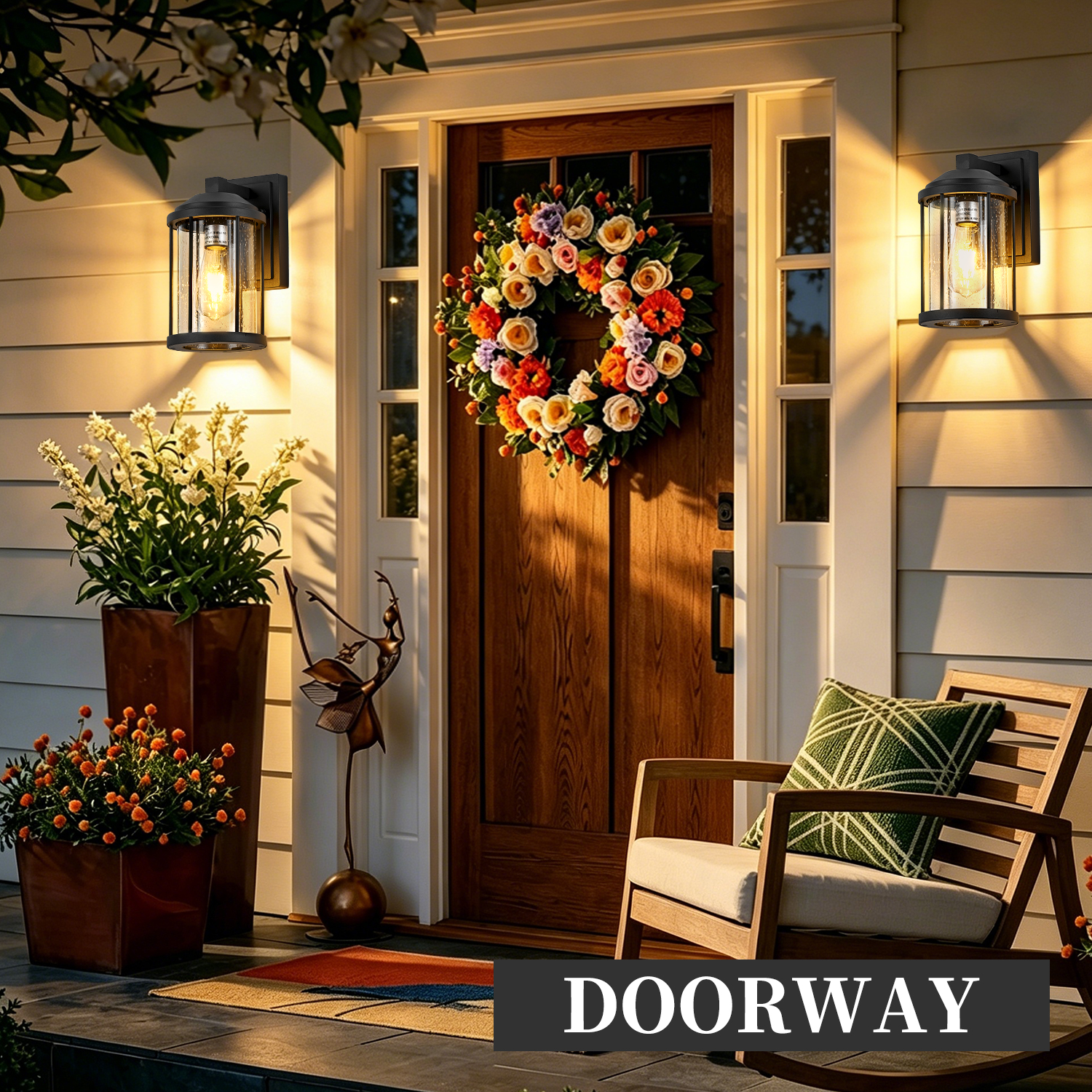 Outdoor Wall Sconces 2 Pack, Exterior Light Lantern Fixtures, Porch Light Lamps Outdoor Wall Mounted in Black Finish with Seeded Glass for House, Garage, Patio, Yard, Garden photo 2