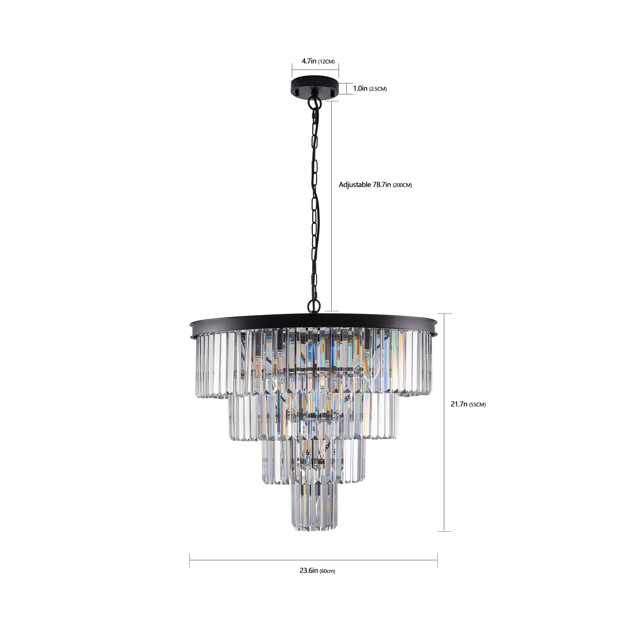 (Same as W1340P188542/L5007-600-B) 24" Contemporary Crystal Modern Chandeliers Crystal Ceiling Chandelier 4 Tier Black Chandelier Lighting for Dining Room Living Room Bedroom (Bulbs Not included) photo 7