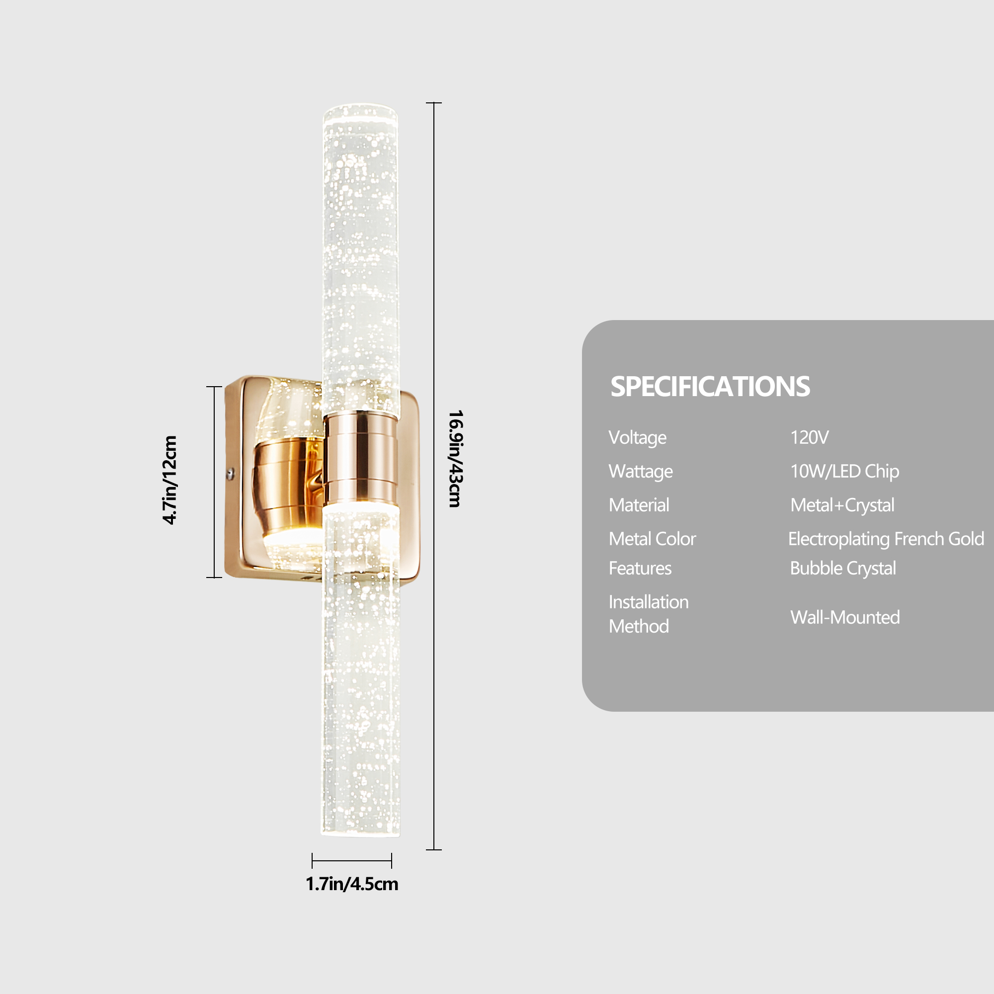 (Same as W1340P225797/L005027-H430-W1G2)17"(H) Contemporary Crystal Wall Light, Gold Plating Finish with Bubble Crystal, 2-Light Sconce for Bathroom, Bedroom, Hallway – Modern Indoor Lighting Fixture photo 2
