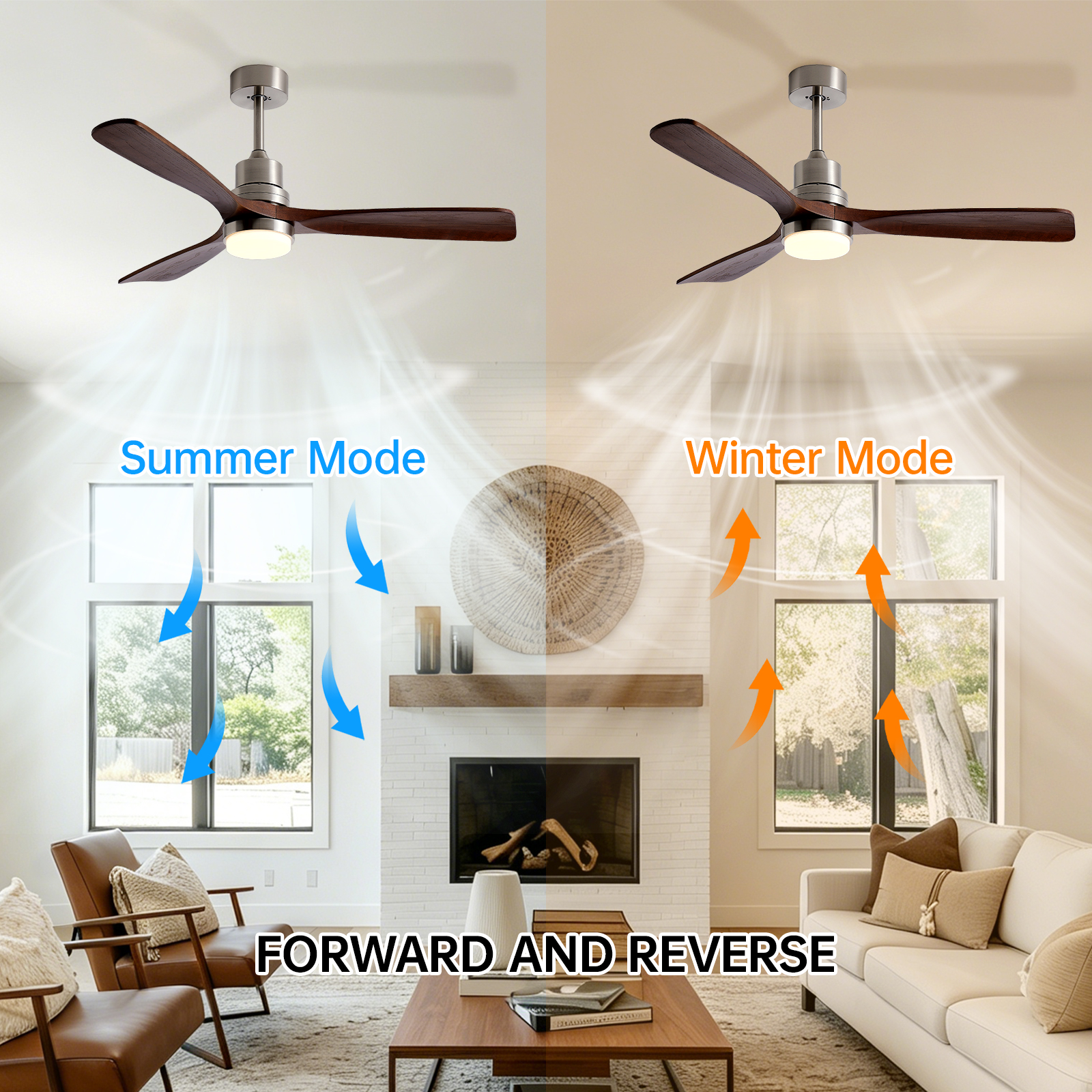 52 Inch Brushed Nickel Ceiling Fans with Lights and Remote Control, Modern Ceiling Fan Light, 3 Blades, 6 Speed DC Motor, Indoor Outdoor Ceiling Fan for Farmhouse,Bedroom photo 7