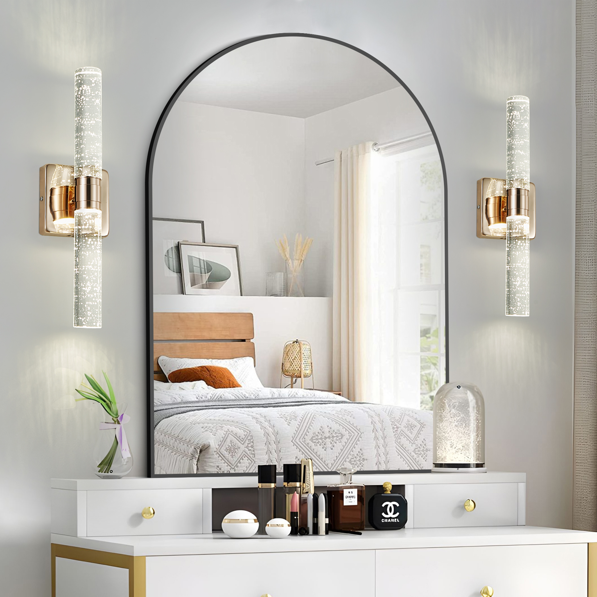 (Same as W1340P225797/L005027-H430-W1G2)17"(H) Contemporary Crystal Wall Light, Gold Plating Finish with Bubble Crystal, 2-Light Sconce for Bathroom, Bedroom, Hallway – Modern Indoor Lighting Fixture photo 1