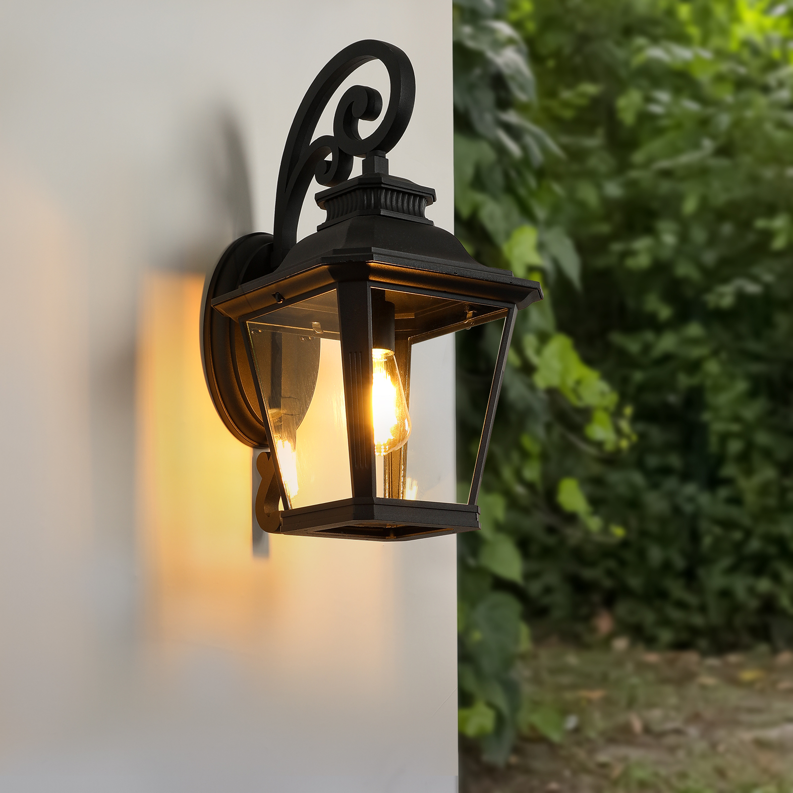 21"(H) 1-Pack Outdoor Wall Lantern Light – Vintage Black Metal & Clear Glass Sconce with Decorative Scroll Design for Porch, Patio, and Garden Lighting (Bulb Not Included) photo 3