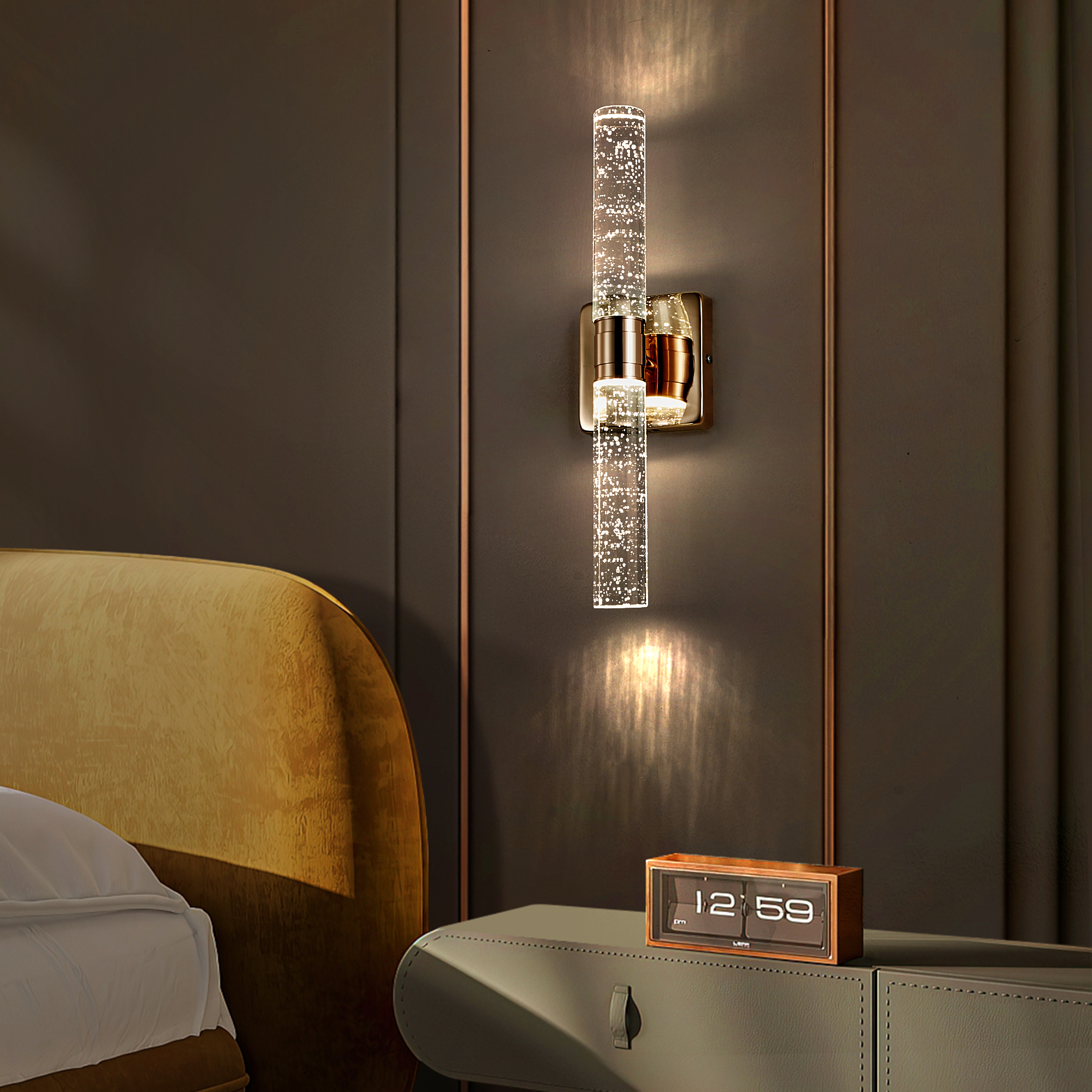 (Same as W1340P225797/L005027-H430-W1G2)17"(H) Contemporary Crystal Wall Light, Gold Plating Finish with Bubble Crystal, 2-Light Sconce for Bathroom, Bedroom, Hallway – Modern Indoor Lighting Fixture photo 6