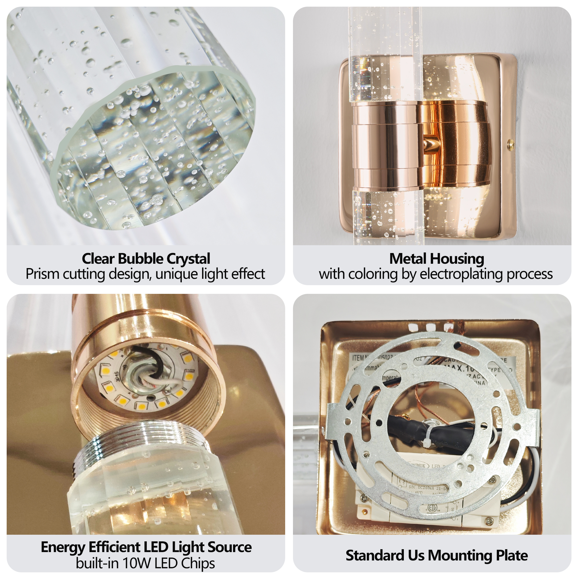 (Same as W1340P225797/L005027-H430-W1G2)17"(H) Contemporary Crystal Wall Light, Gold Plating Finish with Bubble Crystal, 2-Light Sconce for Bathroom, Bedroom, Hallway – Modern Indoor Lighting Fixture photo 3