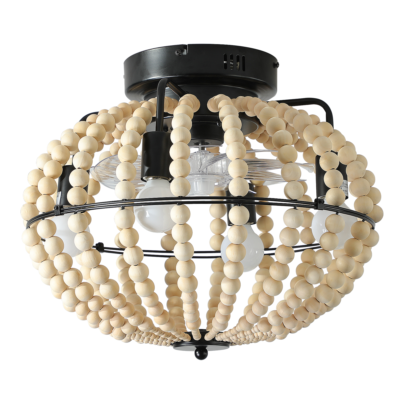 18" Bohemian Wood Beaded Ceiling Fan with Light, Flush Mount Caged Ceiling Fan, Rustic Farmhouse Low Profile Fan Light Fixture for Indoor Home Decor (Silent/6-Speed/Reversible/DC Motor) (No Bulbs) photo 8
