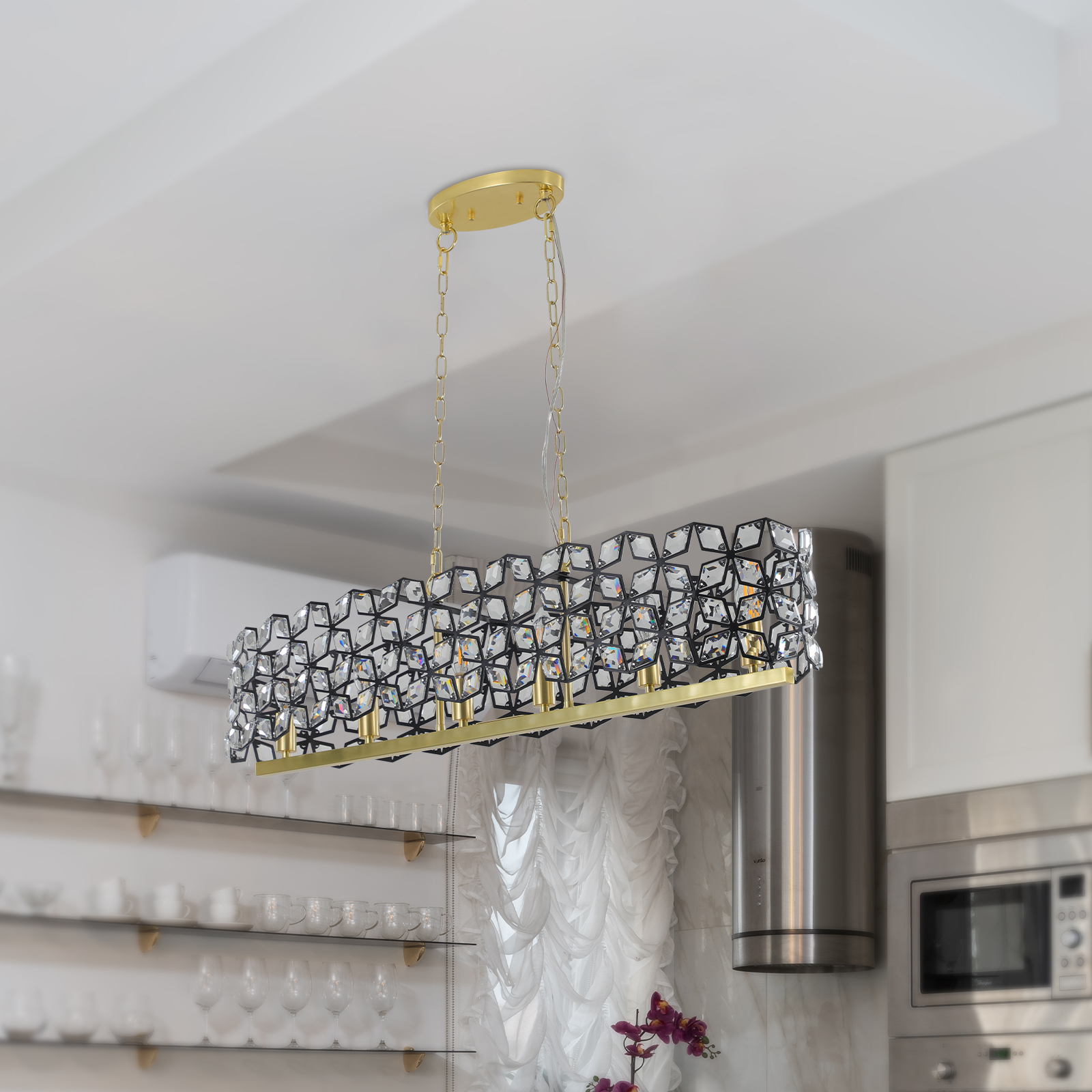 39" Contemporary Crystal and BlackGold Pendant Chandelier – Geometric Modern Light Fixture for Dining Room, Kitchen, or Living Room (Bulb Not Included) photo 7