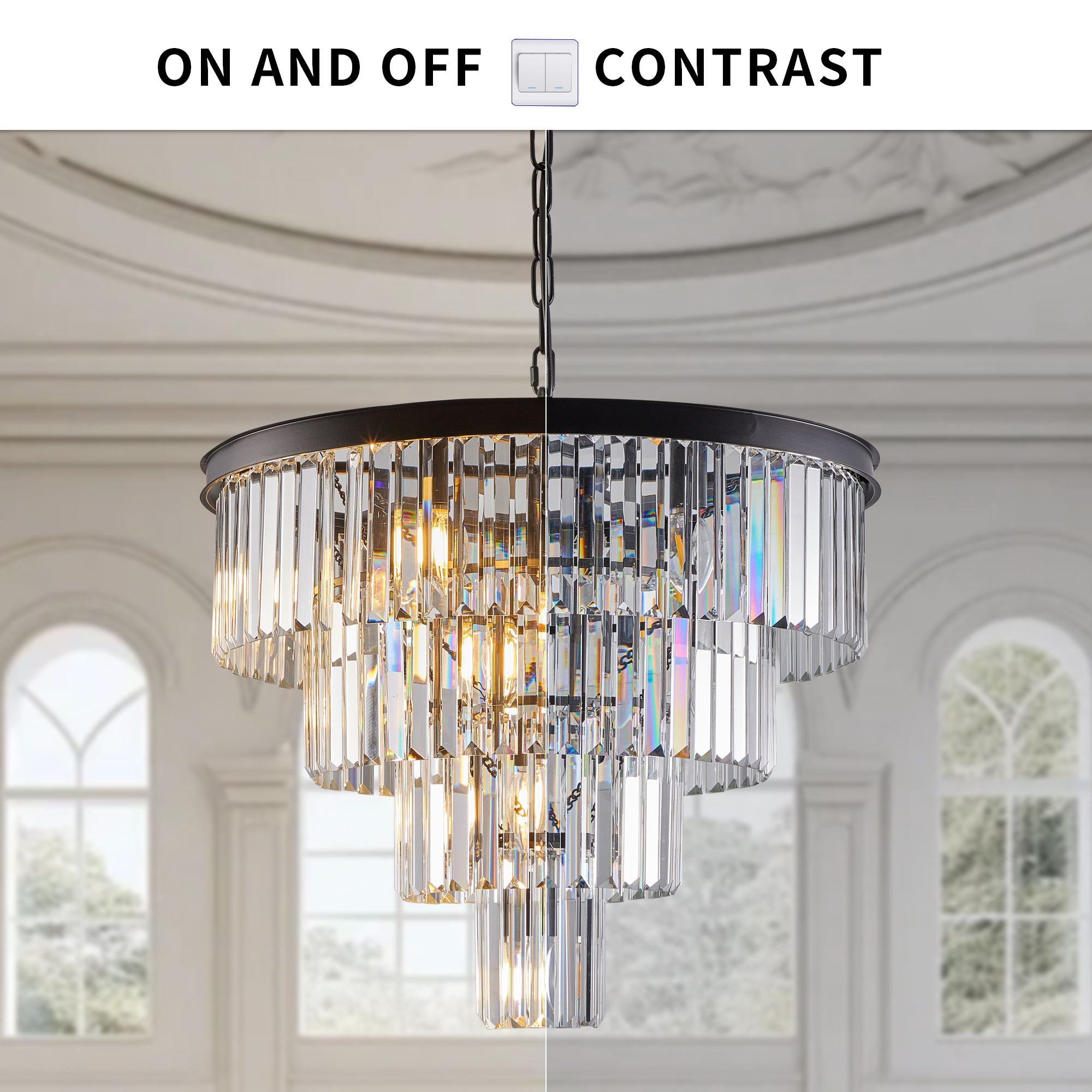 (Same as W1340P188542/L5007-600-B) 24" Contemporary Crystal Modern Chandeliers Crystal Ceiling Chandelier 4 Tier Black Chandelier Lighting for Dining Room Living Room Bedroom (Bulbs Not included) photo 2