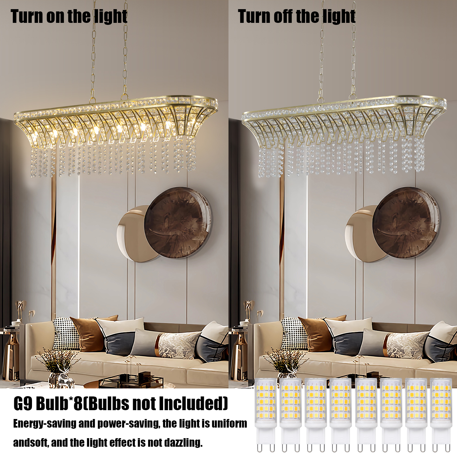39" Modern Crystal Linear Rectangle Chandelier with Gold Finish, Elegant Pendant Light with Cascading Beads, for Dining Room, Living Room, or Foyer (Bulb Not Included) photo 7