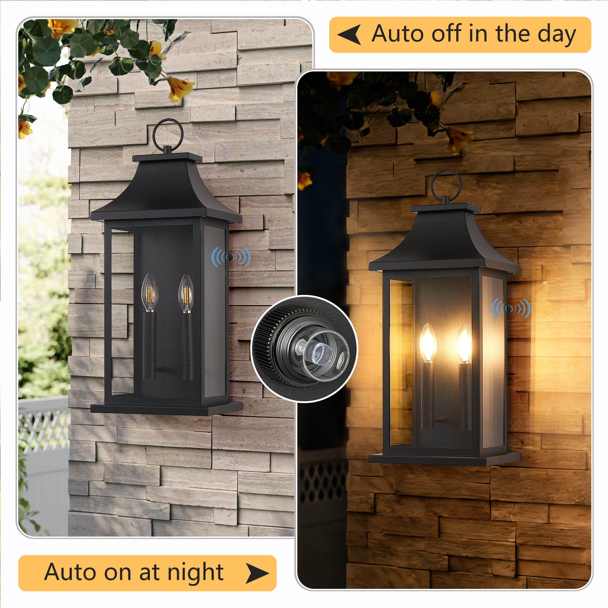 2-Pack Dusk to Dawn Outdoor Wall Lantern 2-Light, 22.2" Large Outside Wall Sconce, Modern Black Wall Light Fixture with Glass, Waterproof Exterior Lamp for House, Porch, Garage photo 3