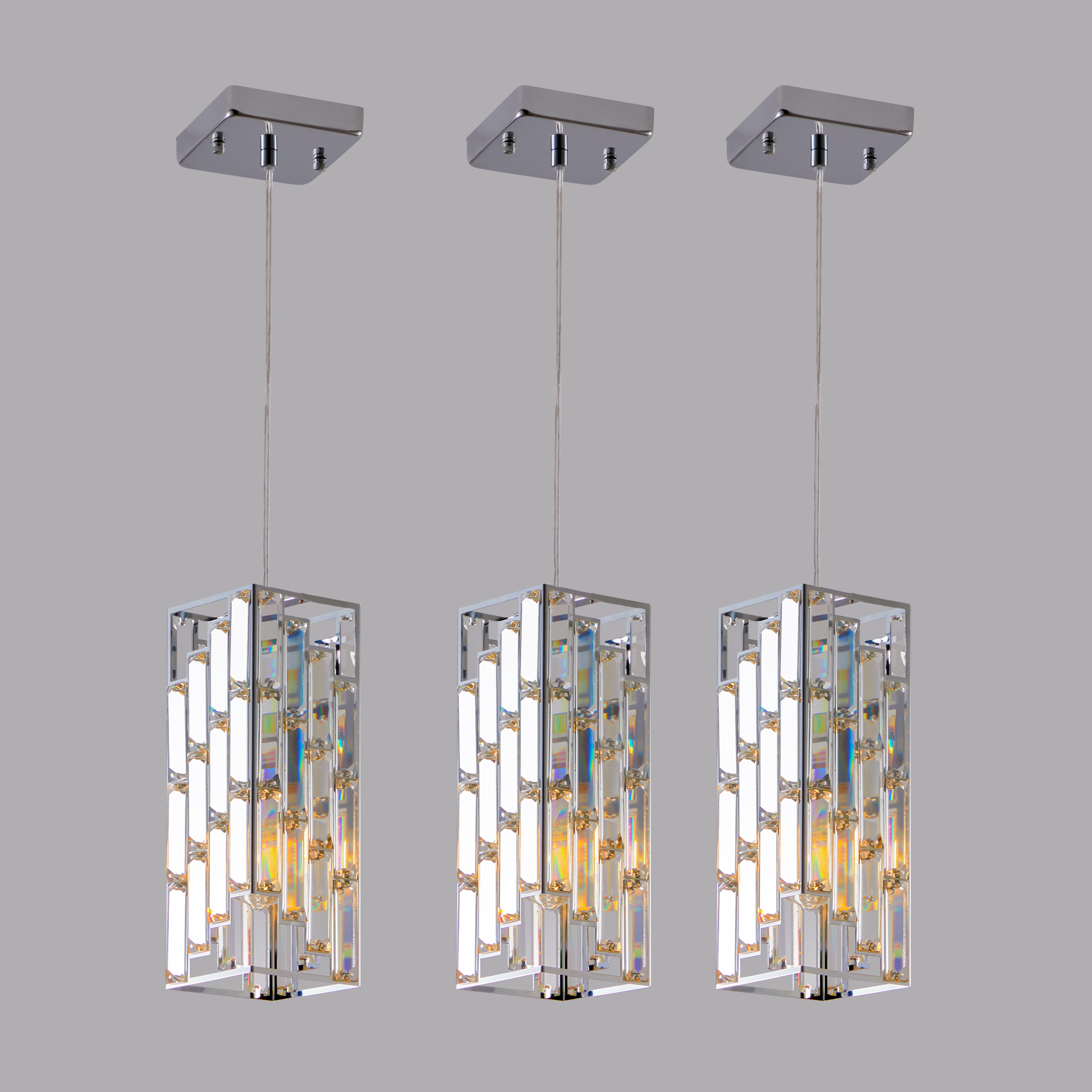 4" Modern Crystal Pendant Light - 3 Pack, Adjustable Hanging Ceiling Lamp with Crystal Prism Design for Dining Room, Kitchen Island, and Living Room -Chrome Finish photo 3
