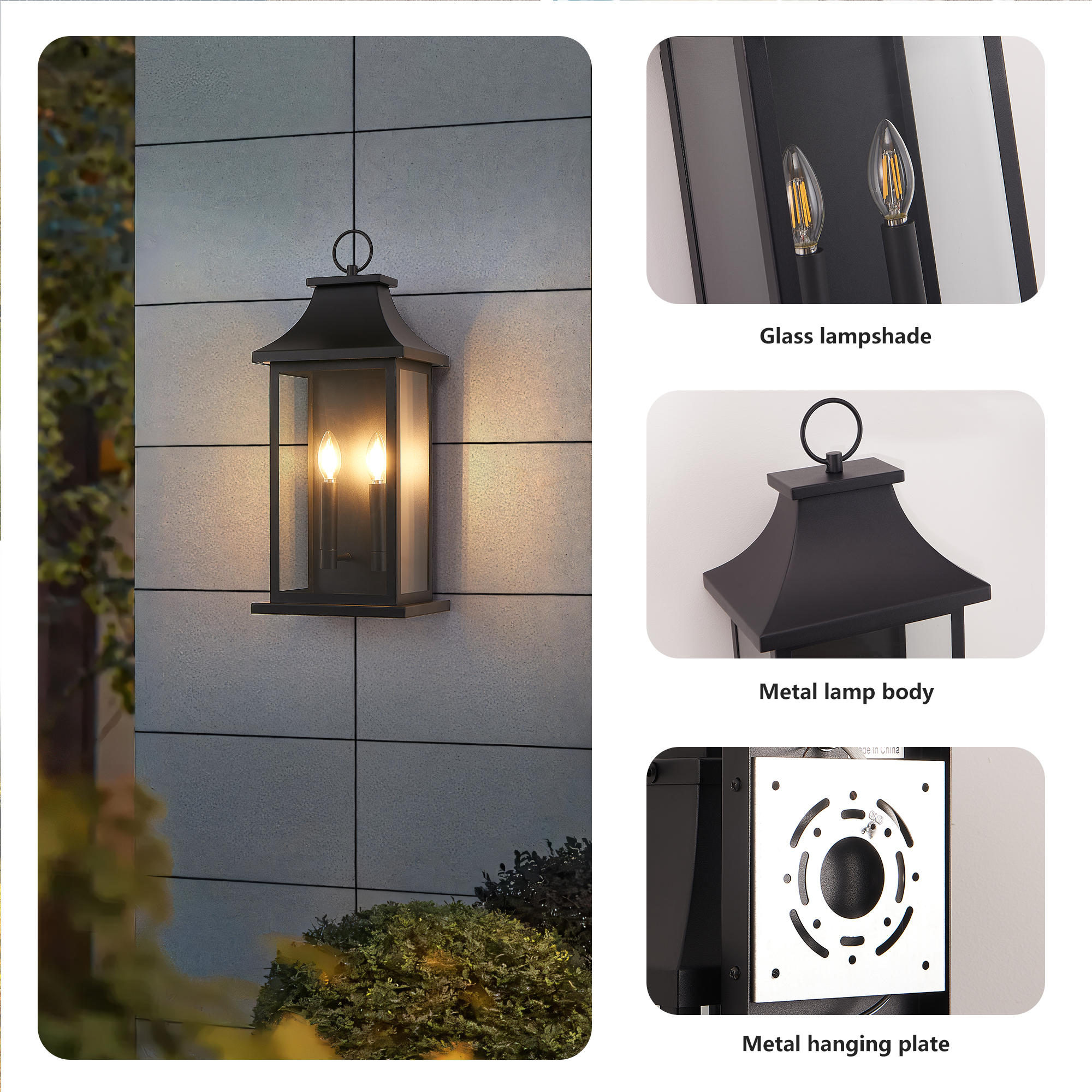 Dusk to Dawn Outdoor Wall Lantern 2-Light, 22.2" Large Outside Wall Sconce, Modern Black Wall Light Fixture with Glass, Waterproof Exterior Lamp for House, Porch, Garage photo 3