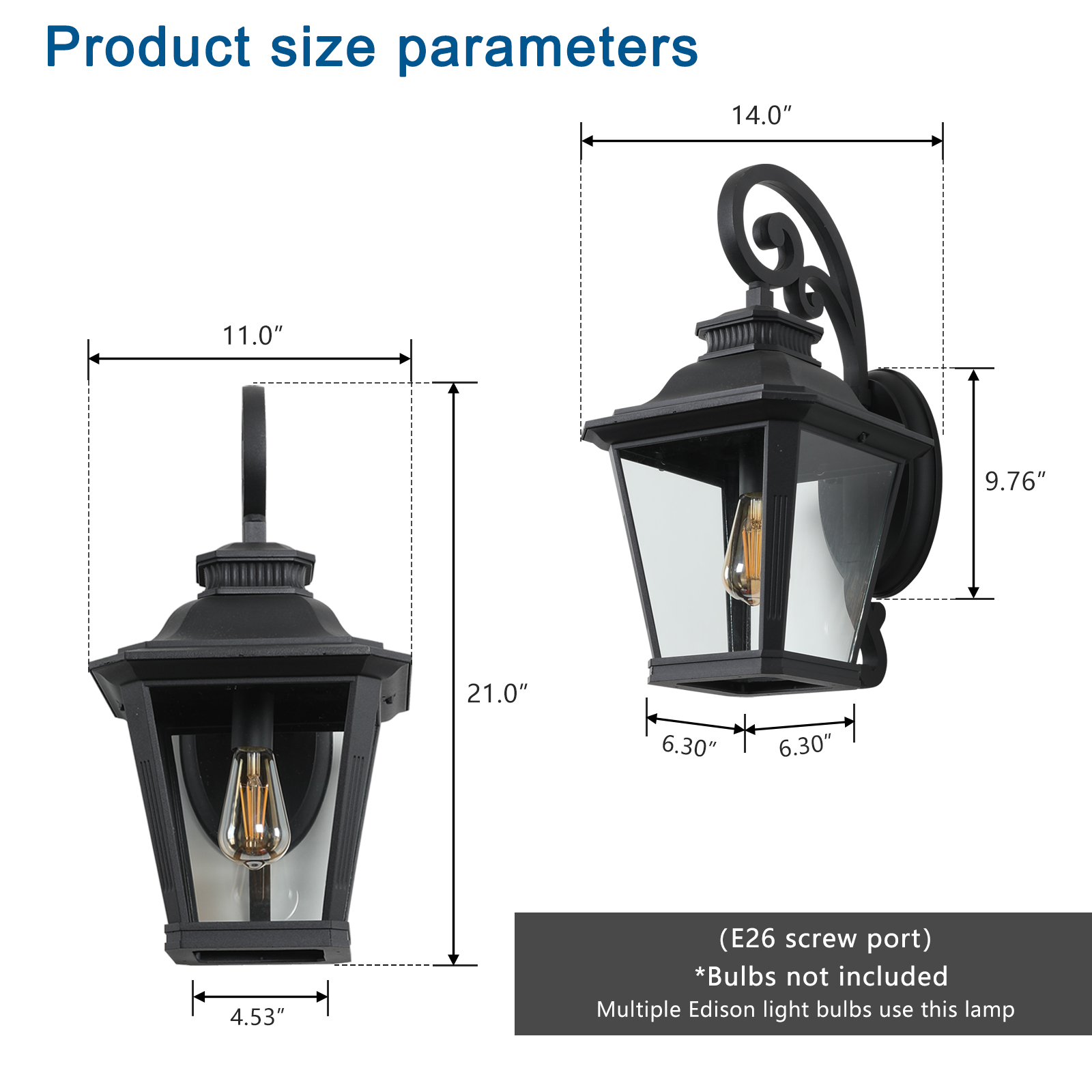 21"(H) 1-Pack Outdoor Wall Lantern Light – Vintage Black Metal & Clear Glass Sconce with Decorative Scroll Design for Porch, Patio, and Garden Lighting (Bulb Not Included) photo 5