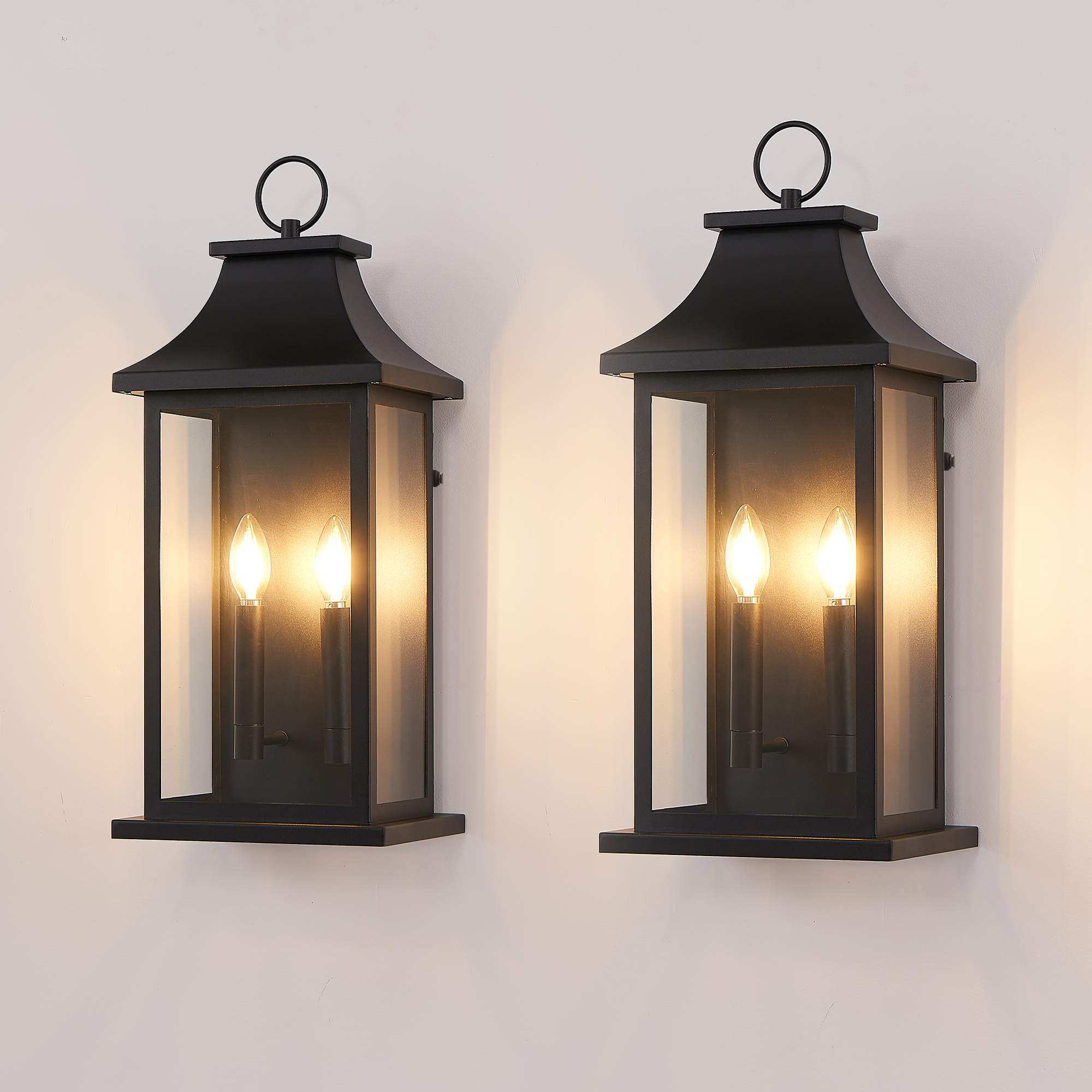 2-Pack Dusk to Dawn Outdoor Wall Lantern 2-Light, 22.2" Large Outside Wall Sconce, Modern Black Wall Light Fixture with Glass, Waterproof Exterior Lamp for House, Porch, Garage photo 1