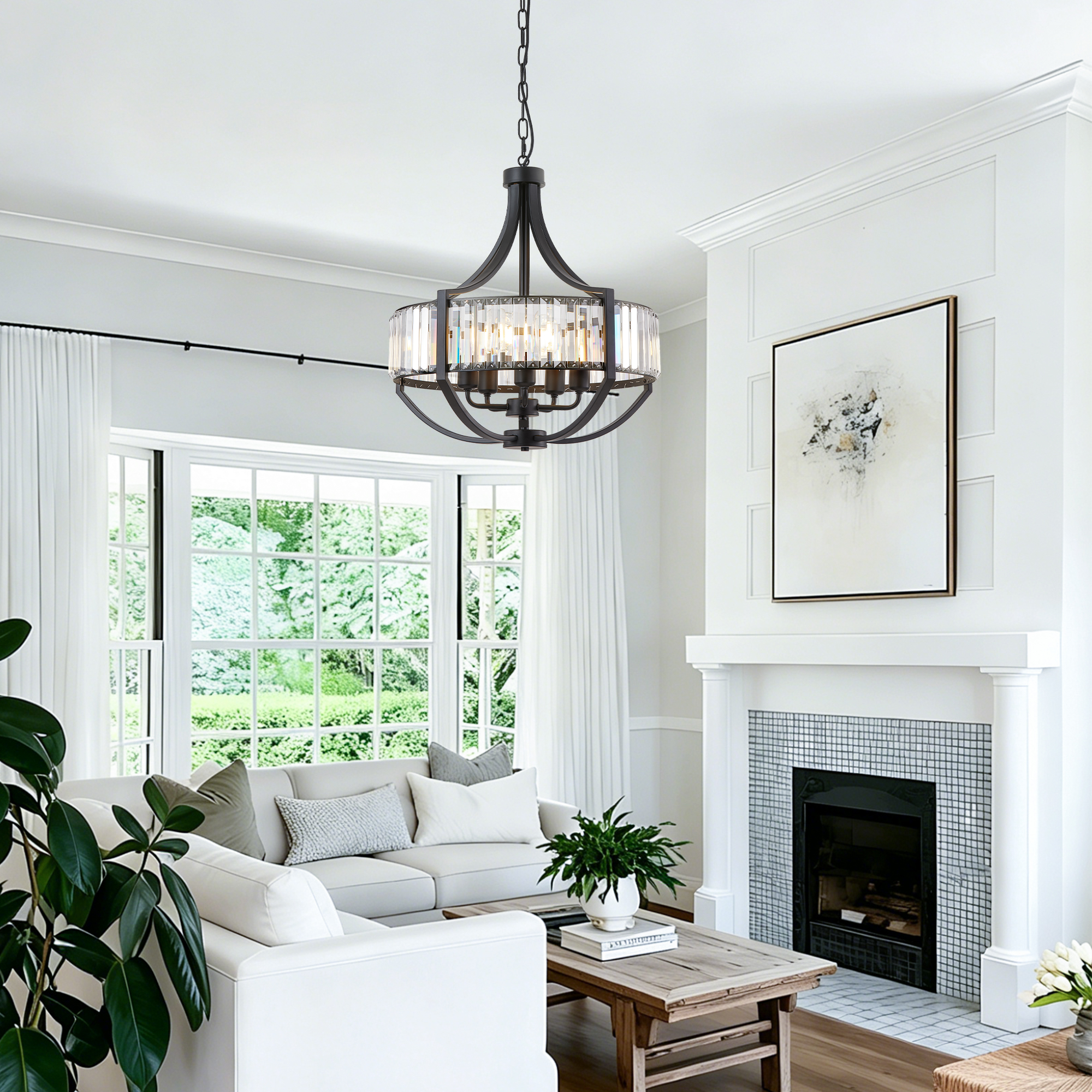 20" Modern Farmhouse Crystal Chandeliers for Dining Room, 5-Light Black Antique Pendant Chandelier, Contemporary Hanging Light Fixture for Living Room Bedroom Foyer Kitchen Island Entryway photo 8