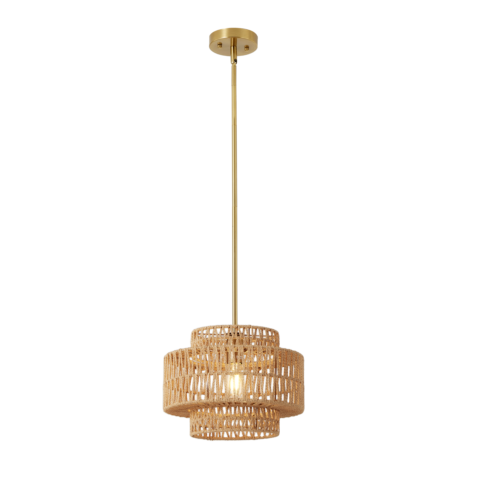 12.6 in Boho Rattan Chandelier Light Fixture,1-Light Hand Woven Pendant Light Fixture Farmhouse Rustic Hanging Lamp for Kitchen Island Bedroom, Dining Room, Living Room, Entryway, Foyer photo 7