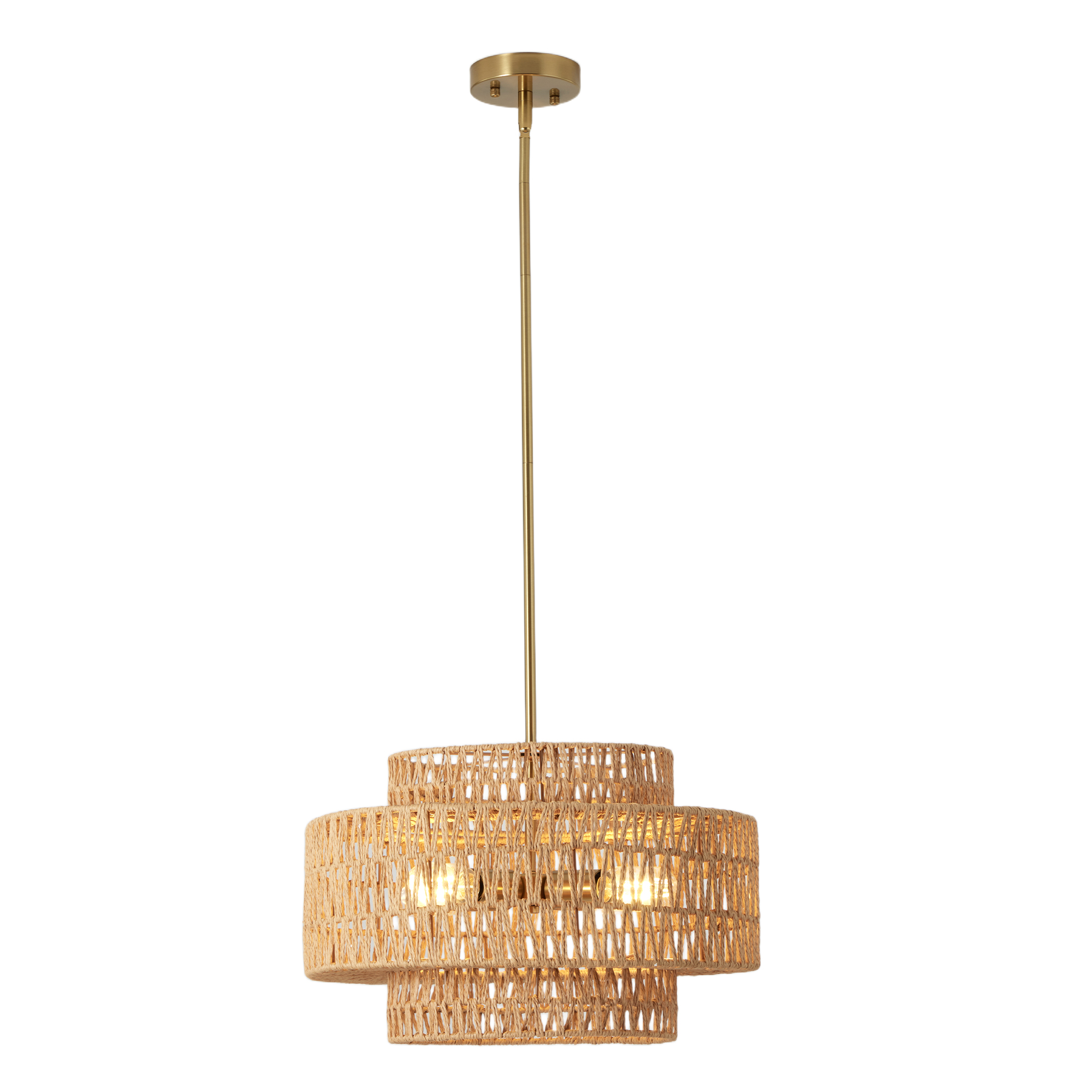 17.7" Boho Rattan Chandelier for Dining Room Light Fixture, 4-Light Hand Woven Wicker Pendant Light Fixture, Farmhouse Rustic Hanging Chandelier for Dining Room, Kitchen Island, Living, Bedroom photo 5
