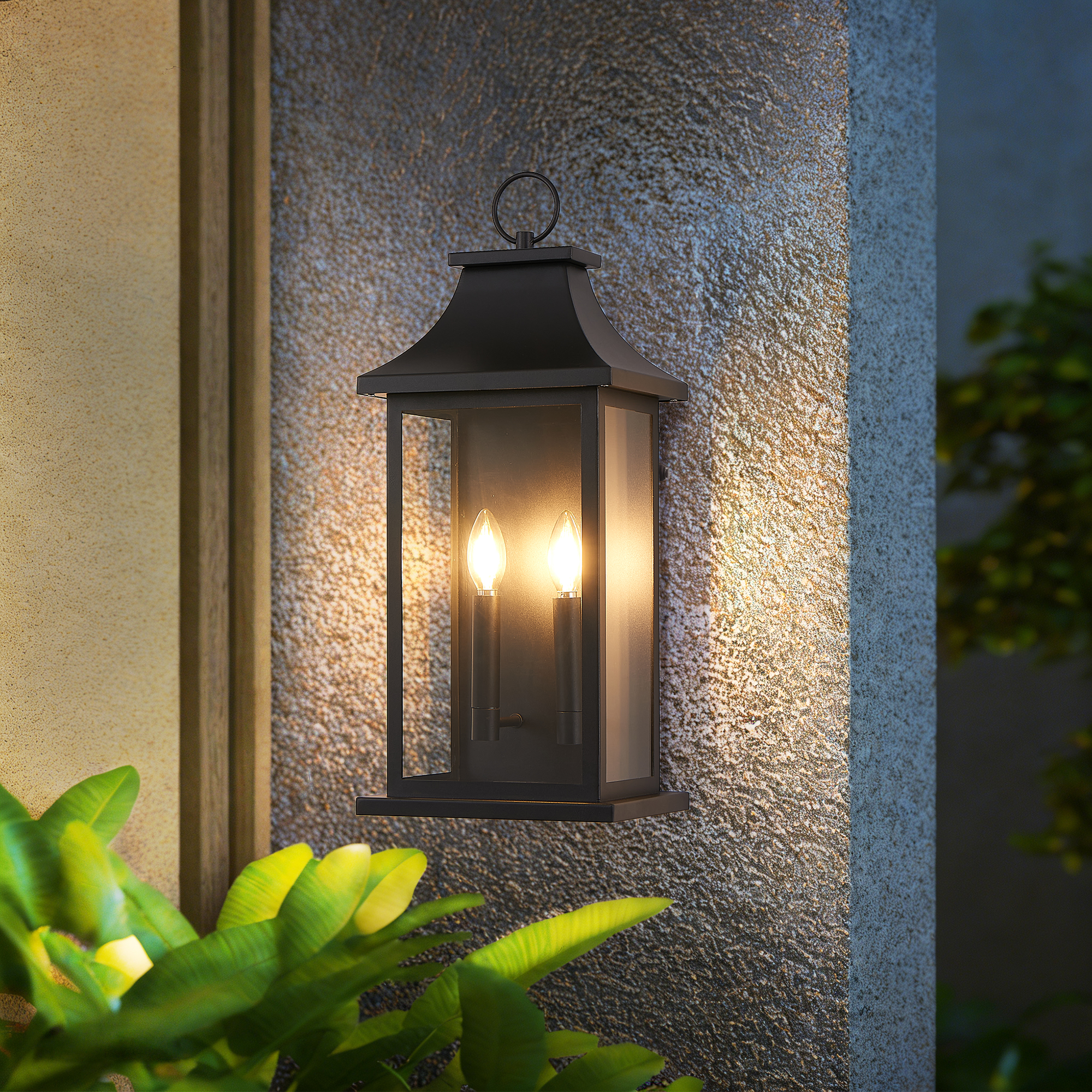 2-Pack Dusk to Dawn Outdoor Wall Lantern 2-Light, 22.2" Large Outside Wall Sconce, Modern Black Wall Light Fixture with Glass, Waterproof Exterior Lamp for House, Porch, Garage photo 4