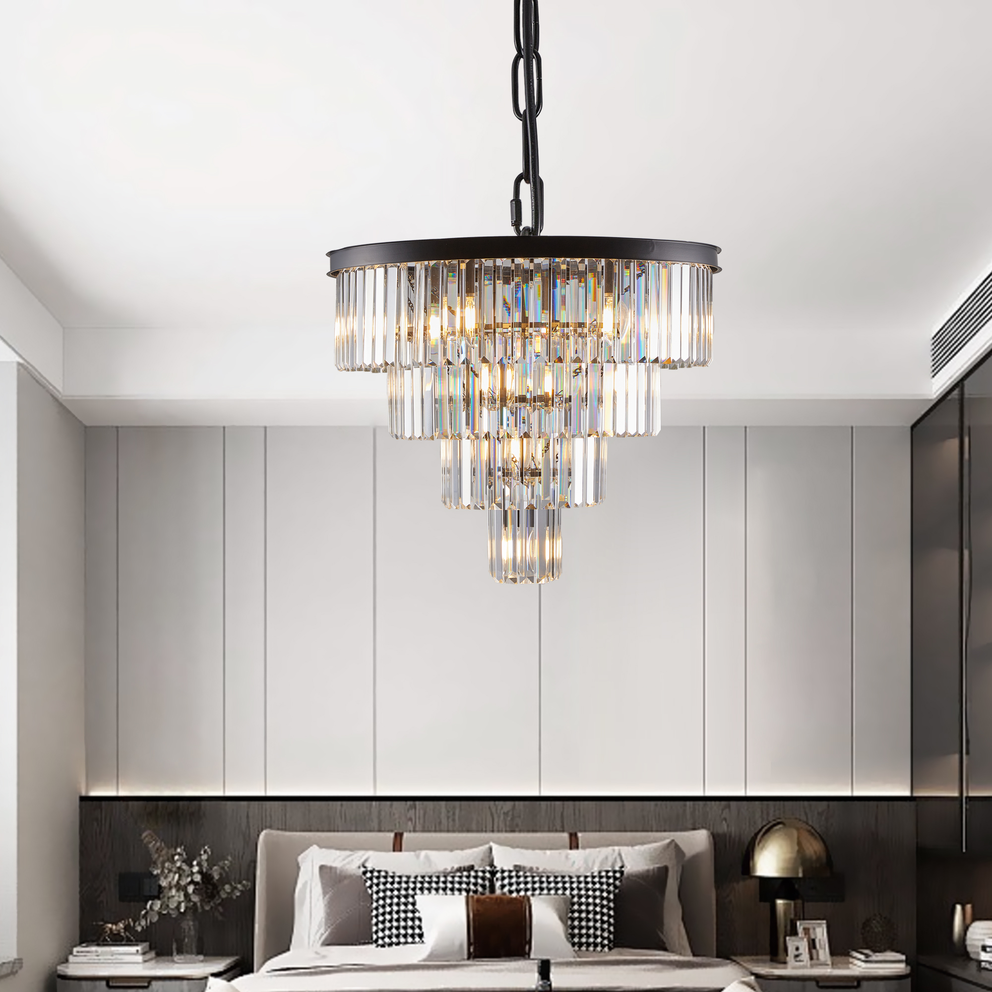 (Same as W1340P188542/L5007-600-B) 24" Contemporary Crystal Modern Chandeliers Crystal Ceiling Chandelier 4 Tier Black Chandelier Lighting for Dining Room Living Room Bedroom (Bulbs Not included) photo 3
