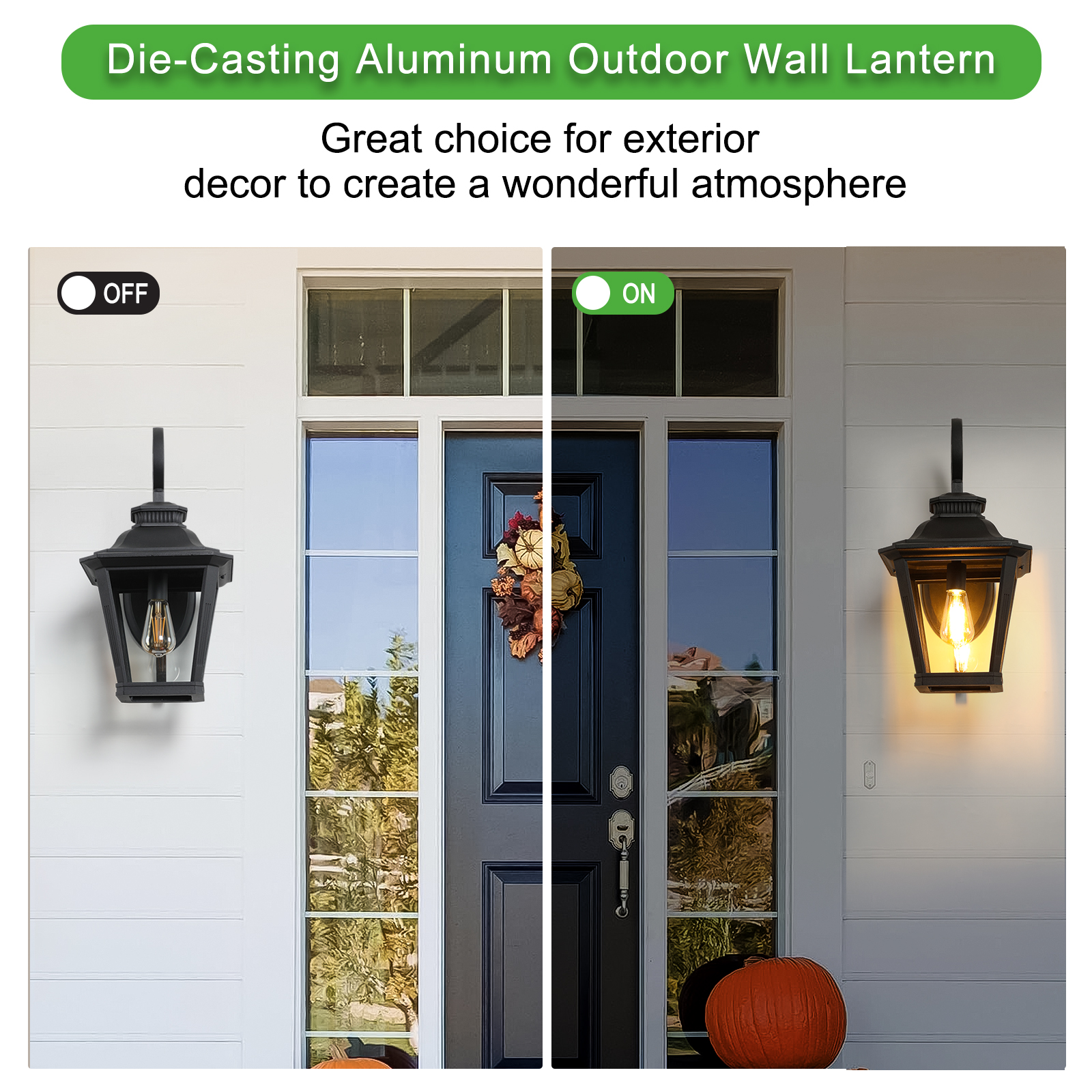 21"(H) 1-Pack Outdoor Wall Lantern Light – Vintage Black Metal & Clear Glass Sconce with Decorative Scroll Design for Porch, Patio, and Garden Lighting (Bulb Not Included) photo 2