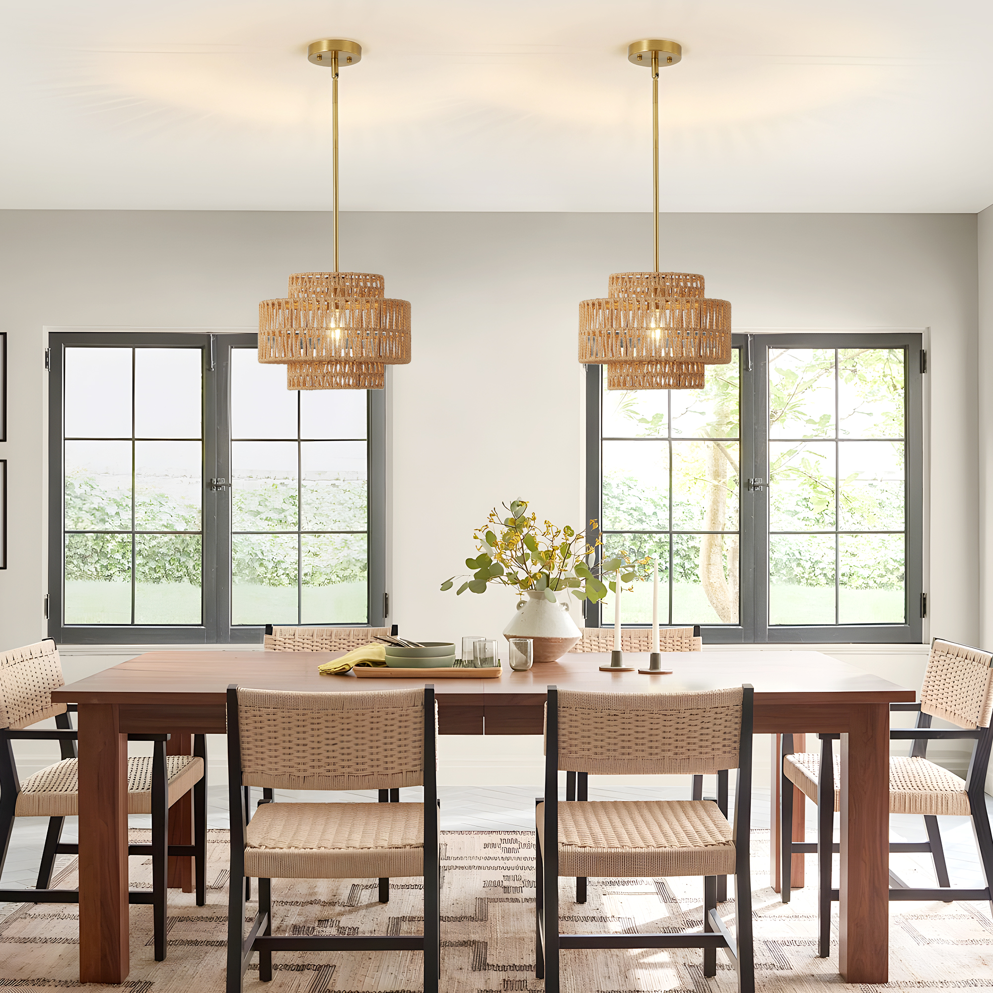 12.6 in Boho Rattan Chandelier Light Fixture,1-Light Hand Woven Pendant Light Fixture Farmhouse Rustic Hanging Lamp for Kitchen Island Bedroom, Dining Room, Living Room, Entryway, Foyer photo 3