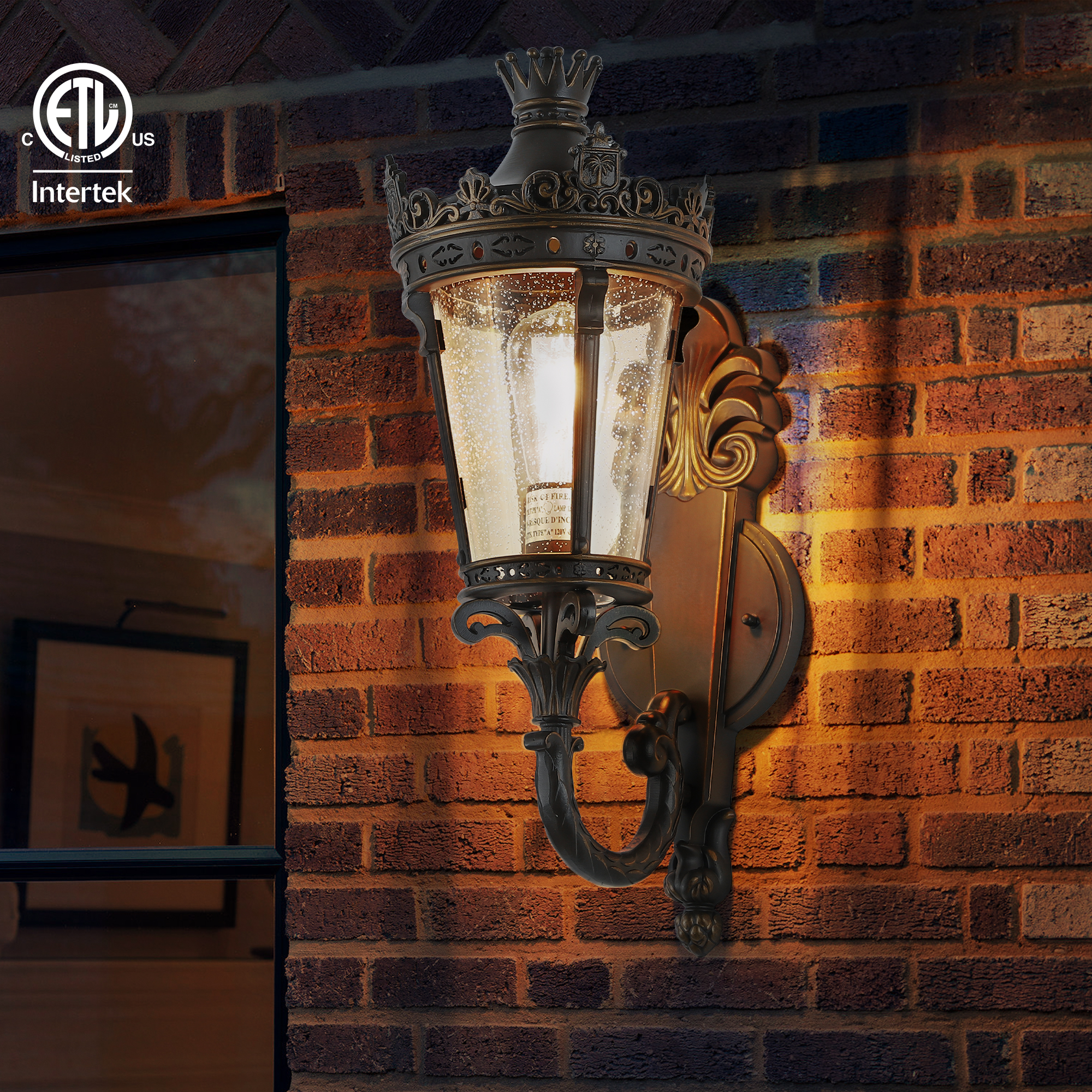 21"(H) Vintage Outdoor Wall Lantern, Waterproof Exterior Wall Sconce with Crown Top and Clear Glass, Decorative Outdoor Lighting Fixture for Patio, Garden, or Entryway (One piece&No bulb) photo 7