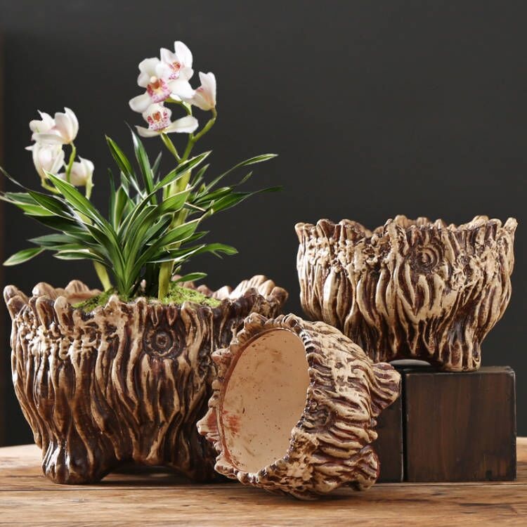 Flower Pot Ceramic Large Extra Large Wood Shaped Tree Root Green Plant Succulent Flower Pot photo 1