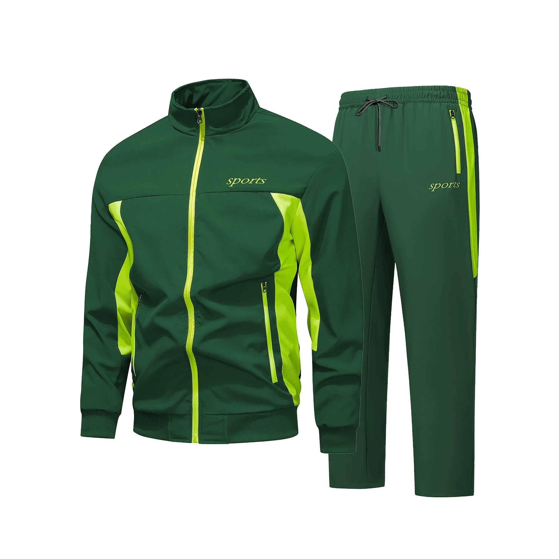 Men's Autumn Casual Sportswear Set With A Stand-up Collar And Color-block Design photo 5