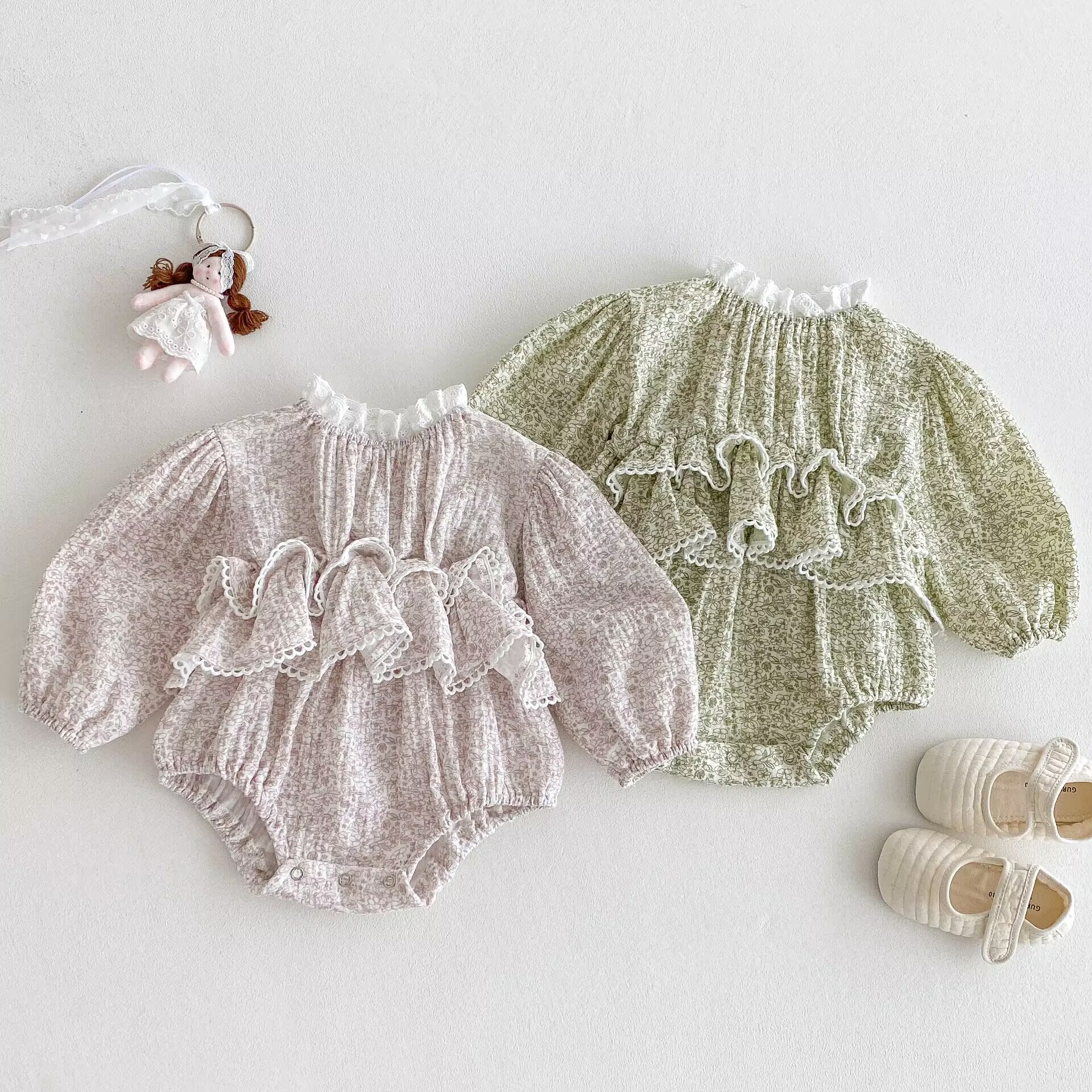 Floral Romper For Girls Trendy Double-layered Onesie For Infants And Toddlers photo 7