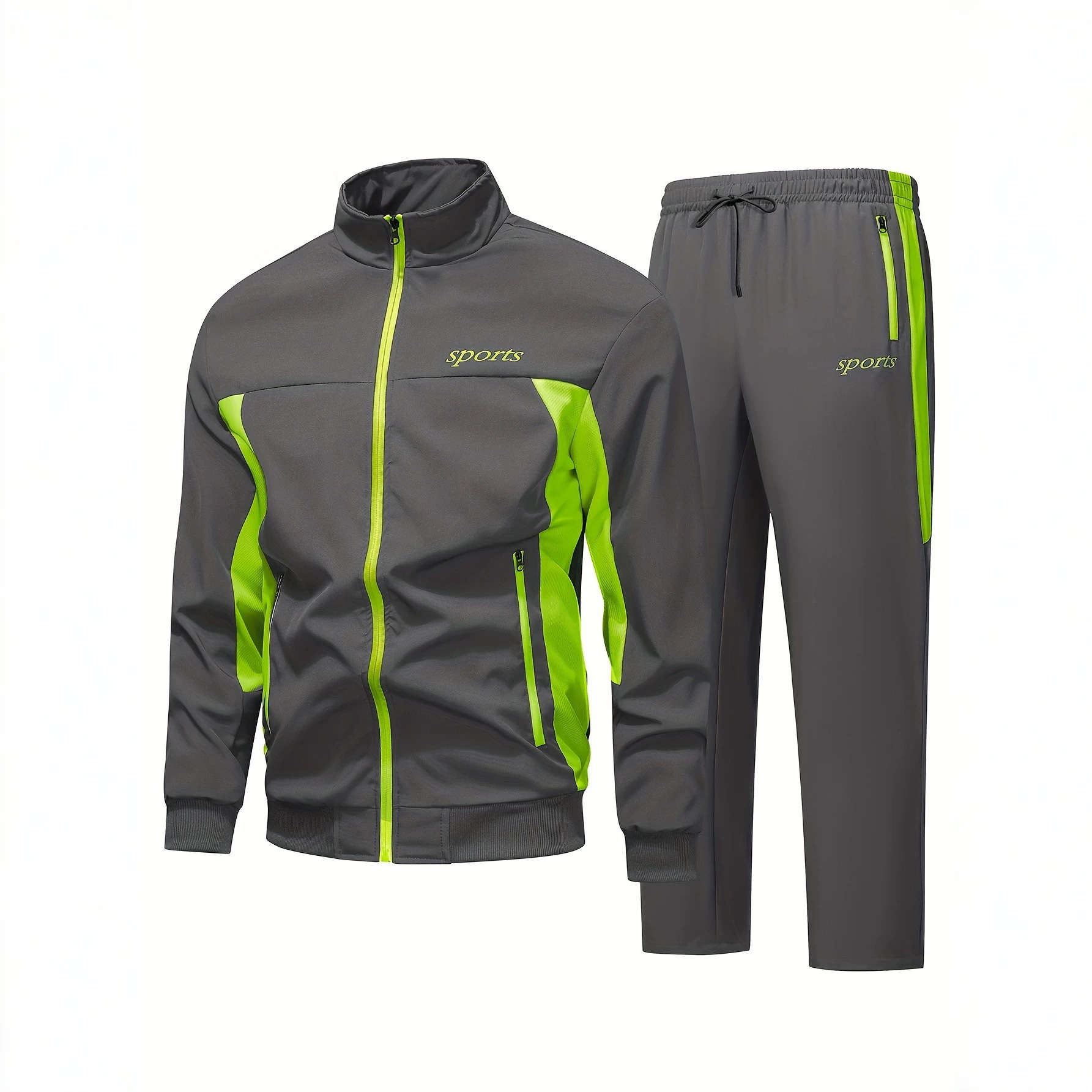 Men's Autumn Casual Sportswear Set With A Stand-up Collar And Color-block Design photo 4