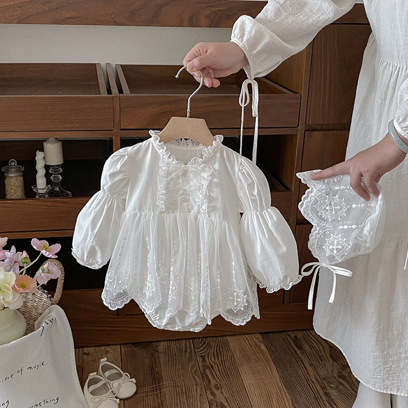 Infant And Toddler Lace Romper Onesie And Triangular-clinched Crawling Suit photo 5