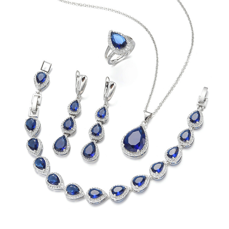 Water Drop Long Necklace Earring Ring Bracelet Ornament Suit photo 3