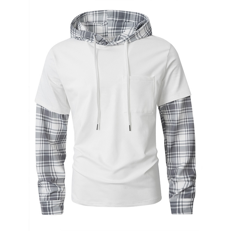 Fashionable Pullover Men's Hoodie Patchwork Fake Two-Piece Casual Top photo 5