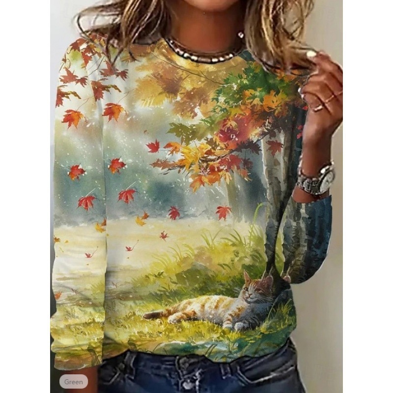 Women's Fashion Top Round-neck Printed T-shirt photo 7