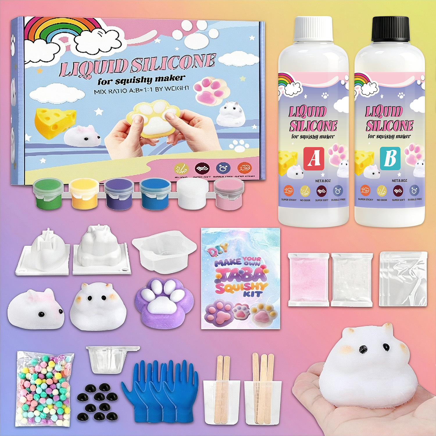 Creative DIY Hamster Cat Paw Silicone Squeeze Toy Set photo 1
