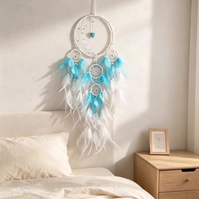 Loving-Heart Dreamcatcher Two-Tone Feather Hand-Woven Hanging Ornament photo 3
