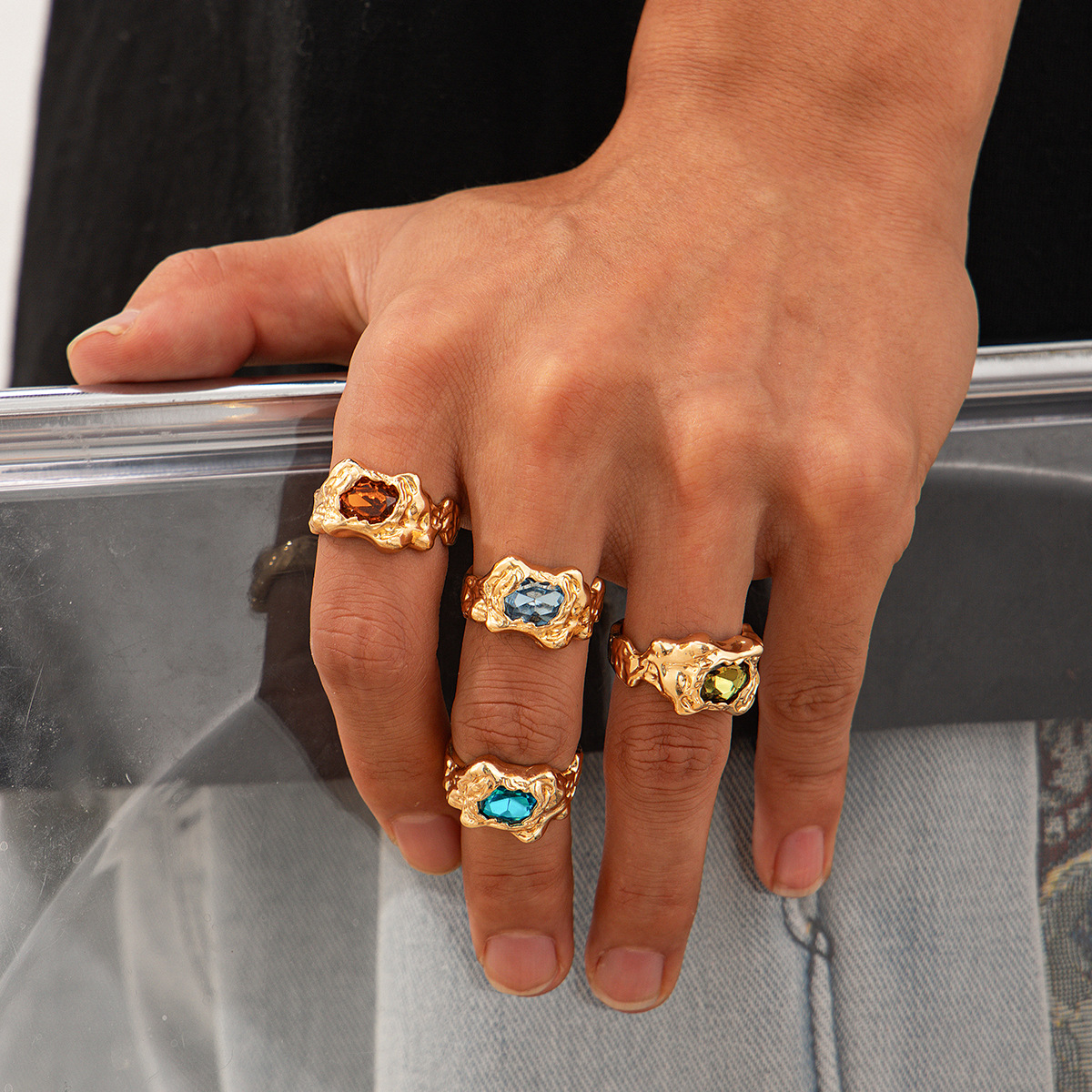 European And American Fashion Cool Pleated Lava Metal Gemstone Ring For Men photo 6