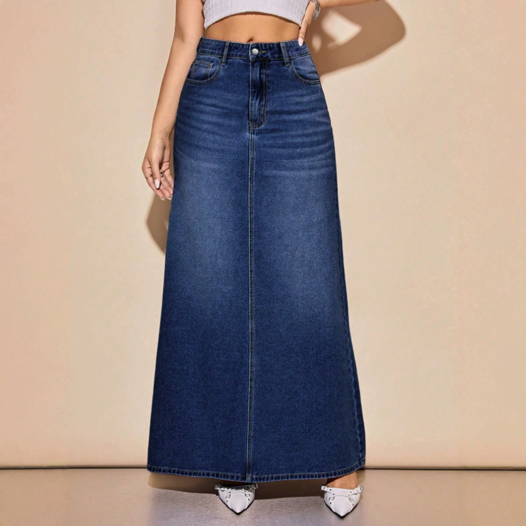 Womens Slimming, Versatile, Washed-look Denim Skirt photo 3