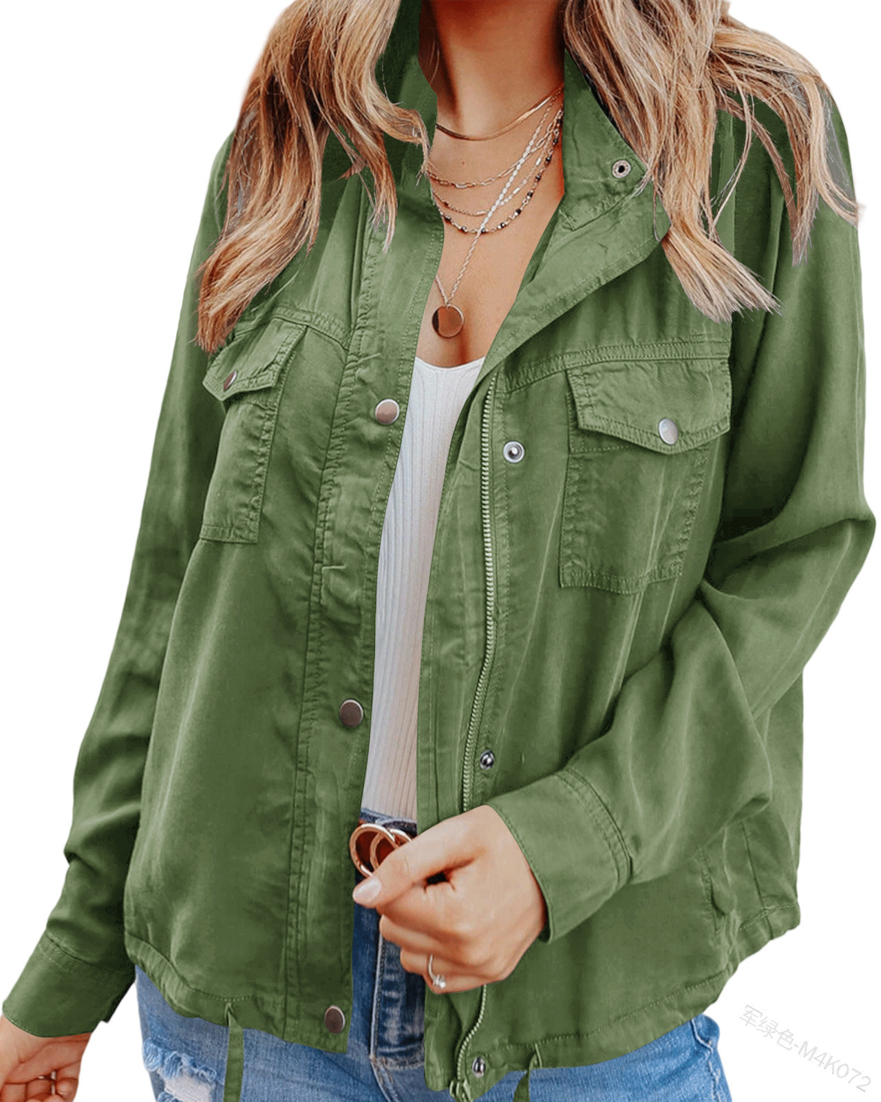 Dark-button Long-sleeved Pocket Drawstring Jacket photo 6