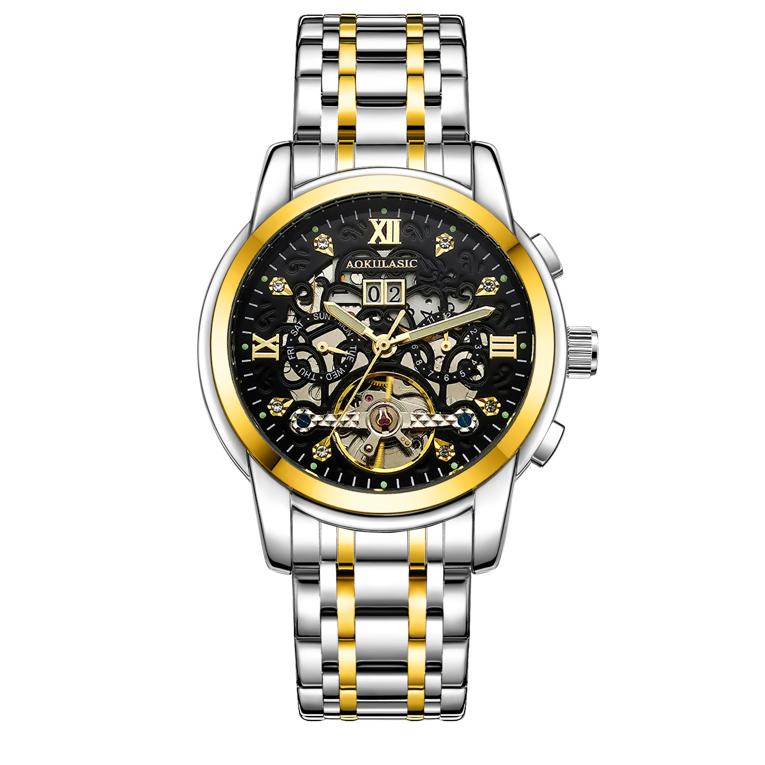 New Mens Large-rotor Skeleton Automatic Mechanical Watch photo 2