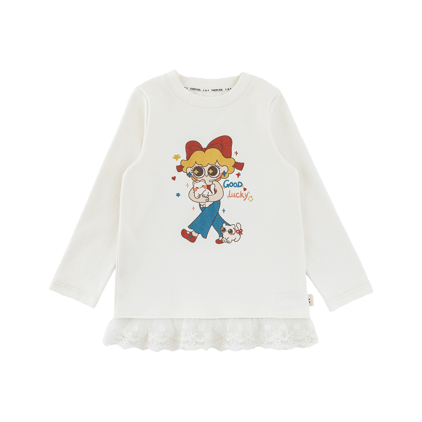 Girl's Printed Lace-trimmed Cotton Pullover photo 2