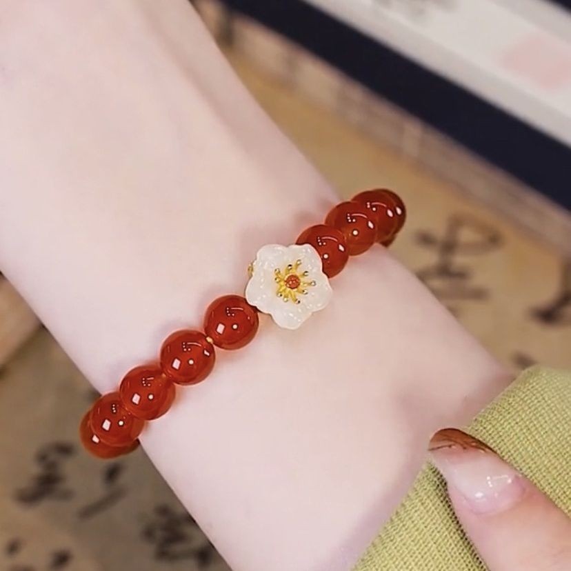 Lucky Flower Natural Red Agate Chalcedony Bracelet photo 5