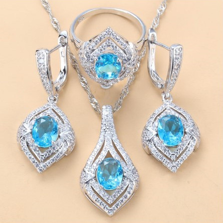 Gem-inlaid Pendant Earrings Necklace Ring Ladies Three-piece Set photo 7