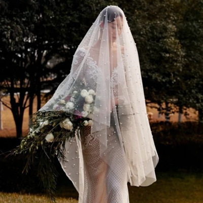 French Style Vintage Pearl Bridal Hair Accessory - Wedding Tulle Veil Headpiece for Brides photo 4