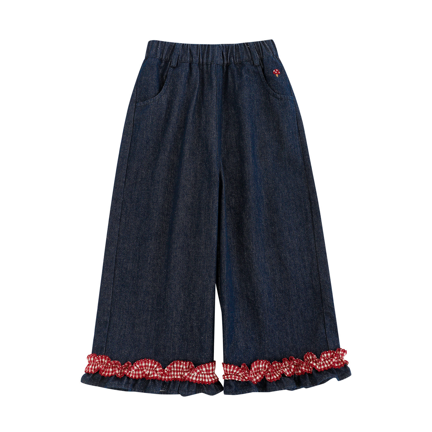 Girl's Ruffled-edged Bear And Floral Embroidered Vest With Lace Denim Jeans photo 7
