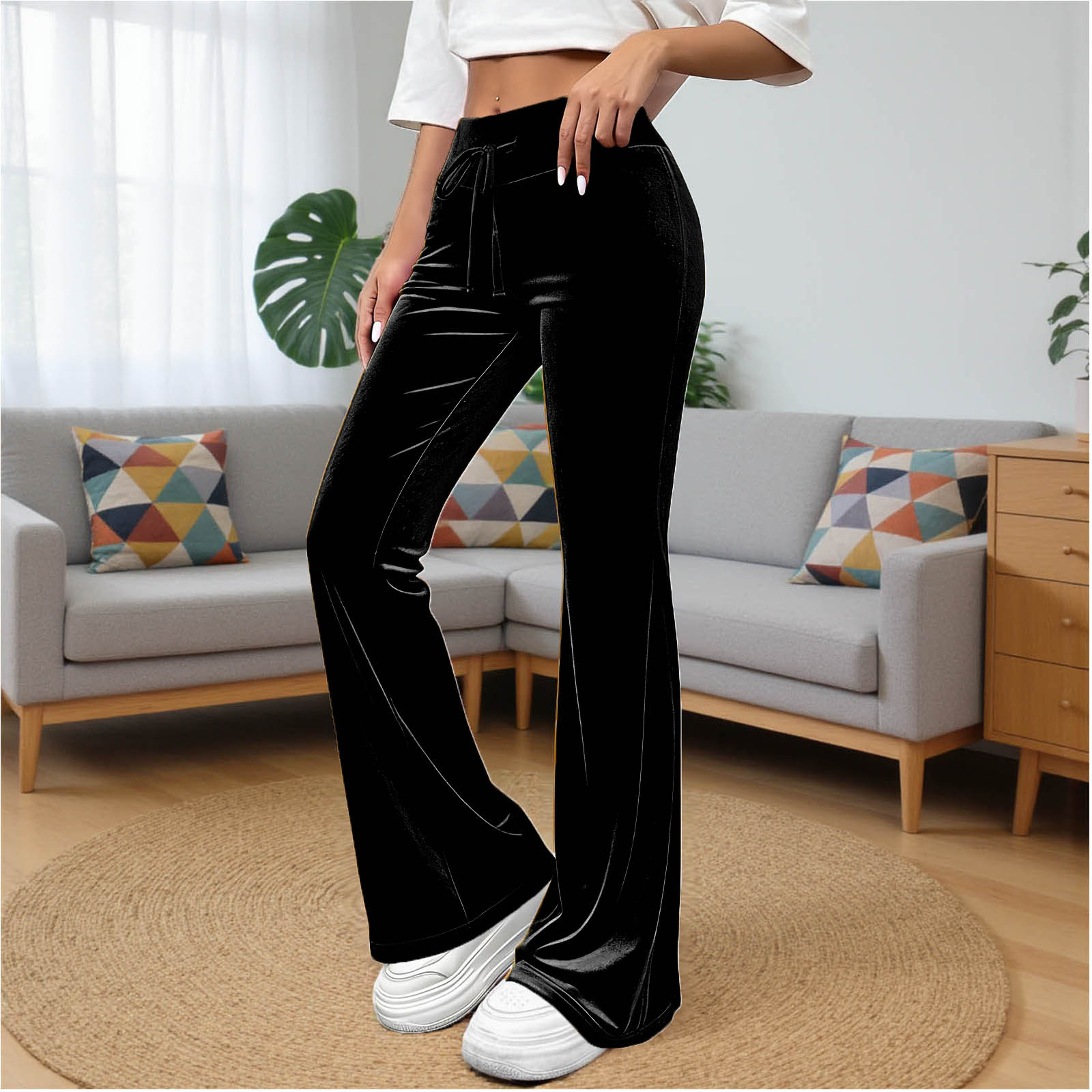 Commuter Slimming Casual Flared Pants Velvet Draped Long Trousers photo 5