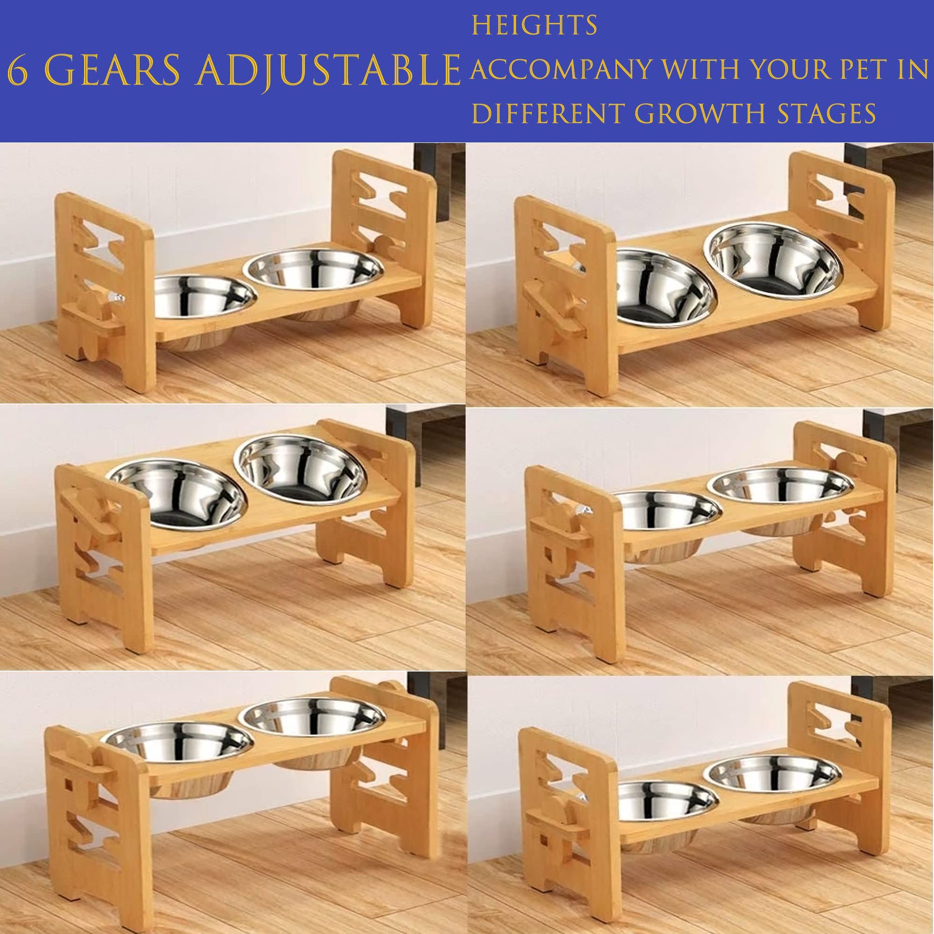 Bamboo And Wood Cat And Dog Bowl Rack, Pet Double-bowl Food And Water Bowls, For Small To Medium-sized Pets photo 6